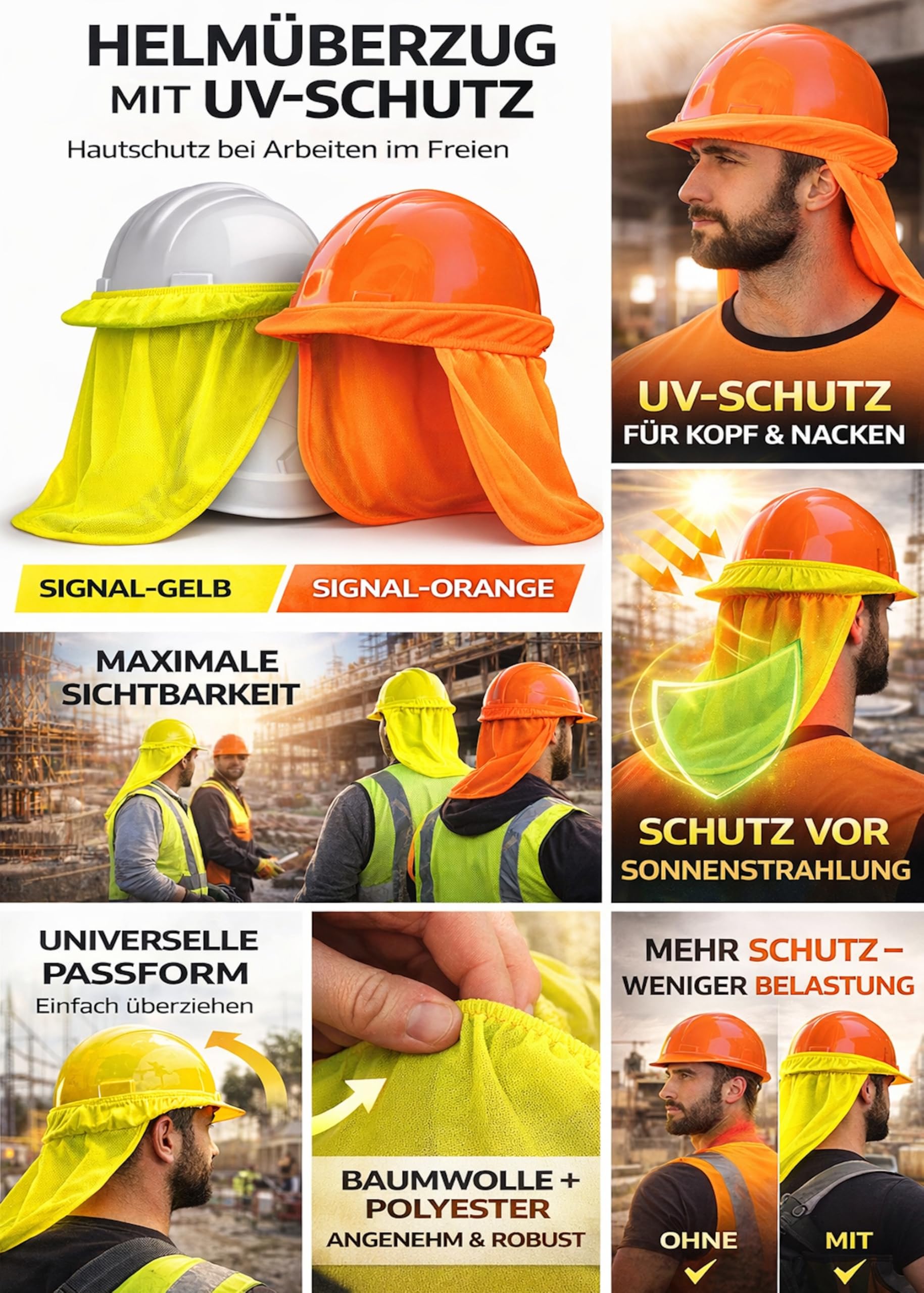 Ochrona przed promieniowaniem UV do czapek i kasków – chroni kark i uszy – współczynnik ochrony przed promieniowaniem UV 50+ akcesoria do prac na świeżym powietrzu