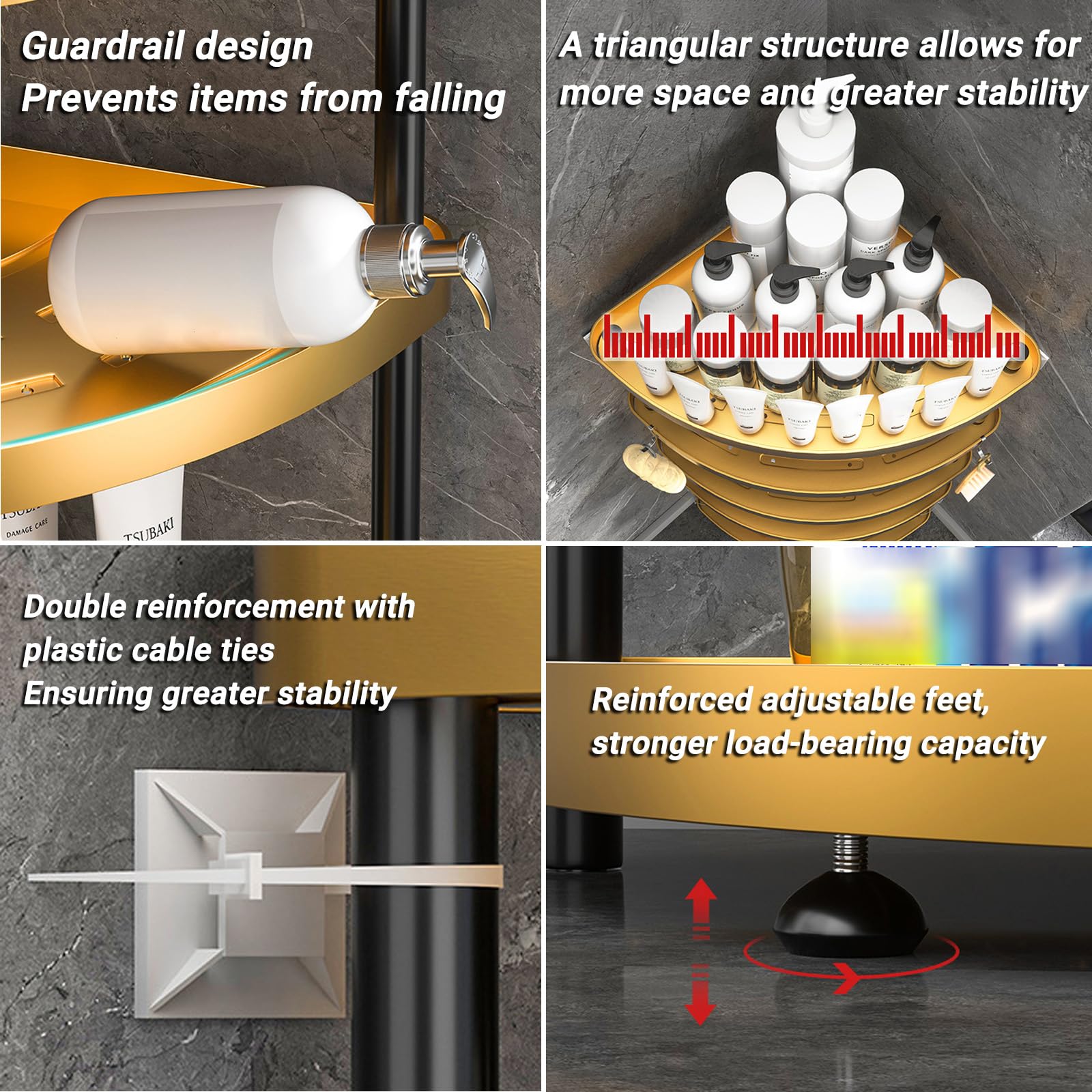 Mensola Doccia Senza Foratura, Porta Sapone per Doccia da Terra | Scaffale Angolare Da Terra In Inox, Grande Capacità Scaffale Bagno Con Ganci, Organizza I Tuoi Prodotti Da Bagno E Cucina