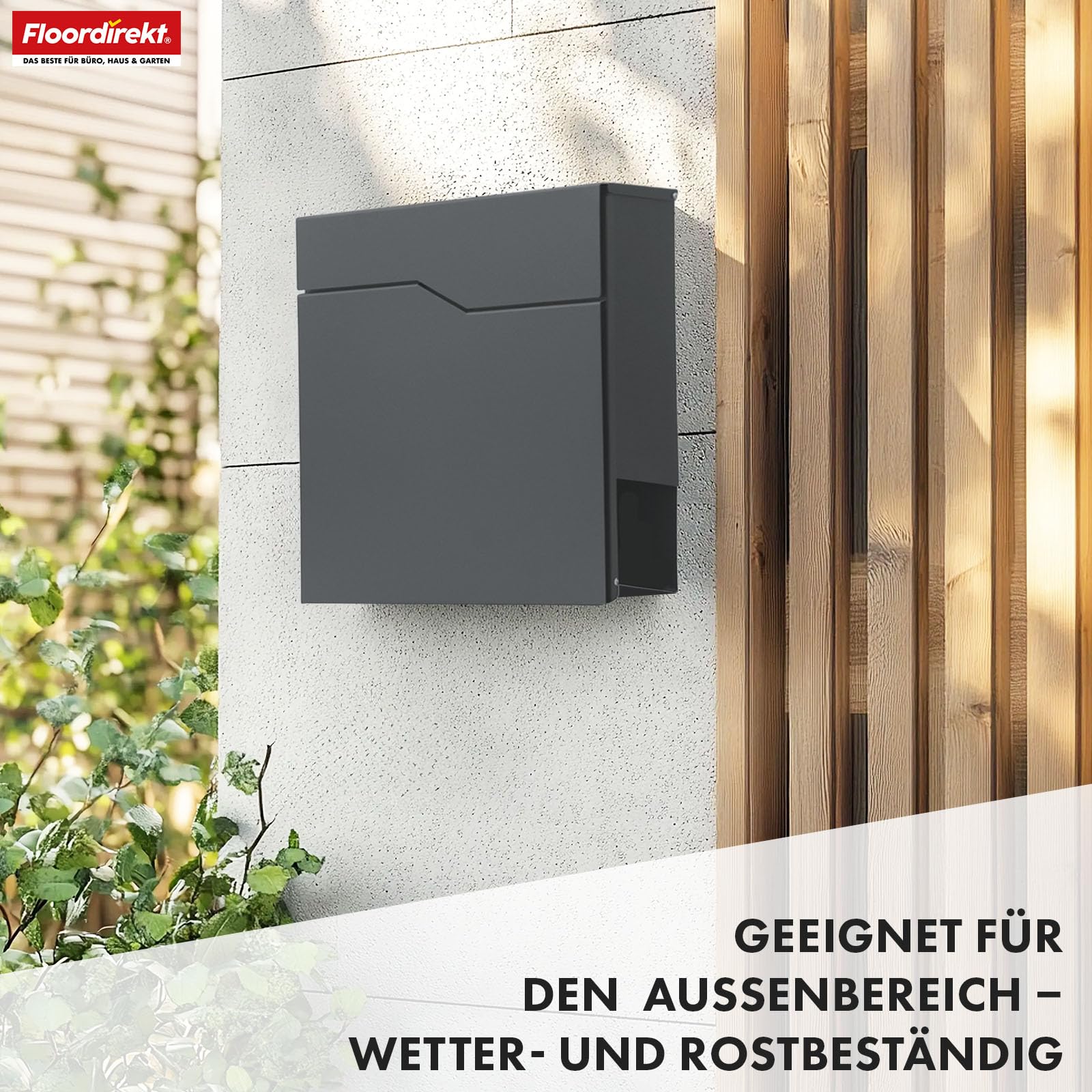 Floordirekt Moderner Briefkasten, mit Zeitungshalter, Deckel, abschließbar mit Zeitungsfach und großer Einwurfklappe, Jean Anthrazit