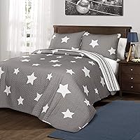 Vista 3 de Lush Decor Edredón de estrellas – Juego de ropa de cama reversible de 2 piezas con patrón a rayas con funda de almohada – Full/Queen – Azul marino