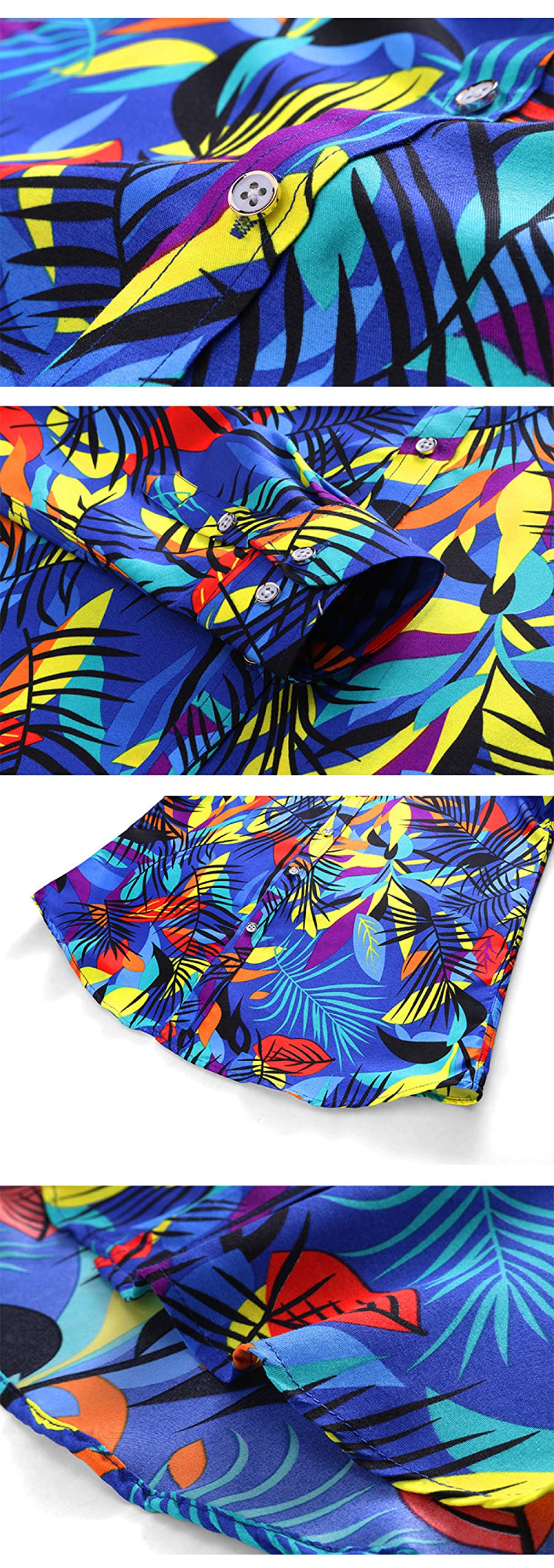 HGJH Hawaii Hemd, Herrenhemd Große Größe Grüner Blätterdruck Hawaiihemd Kubakragen Schwarze Lange Ärmel Button Down Weiches Strandhemd Henley-Hemd Für Männer Jungen
