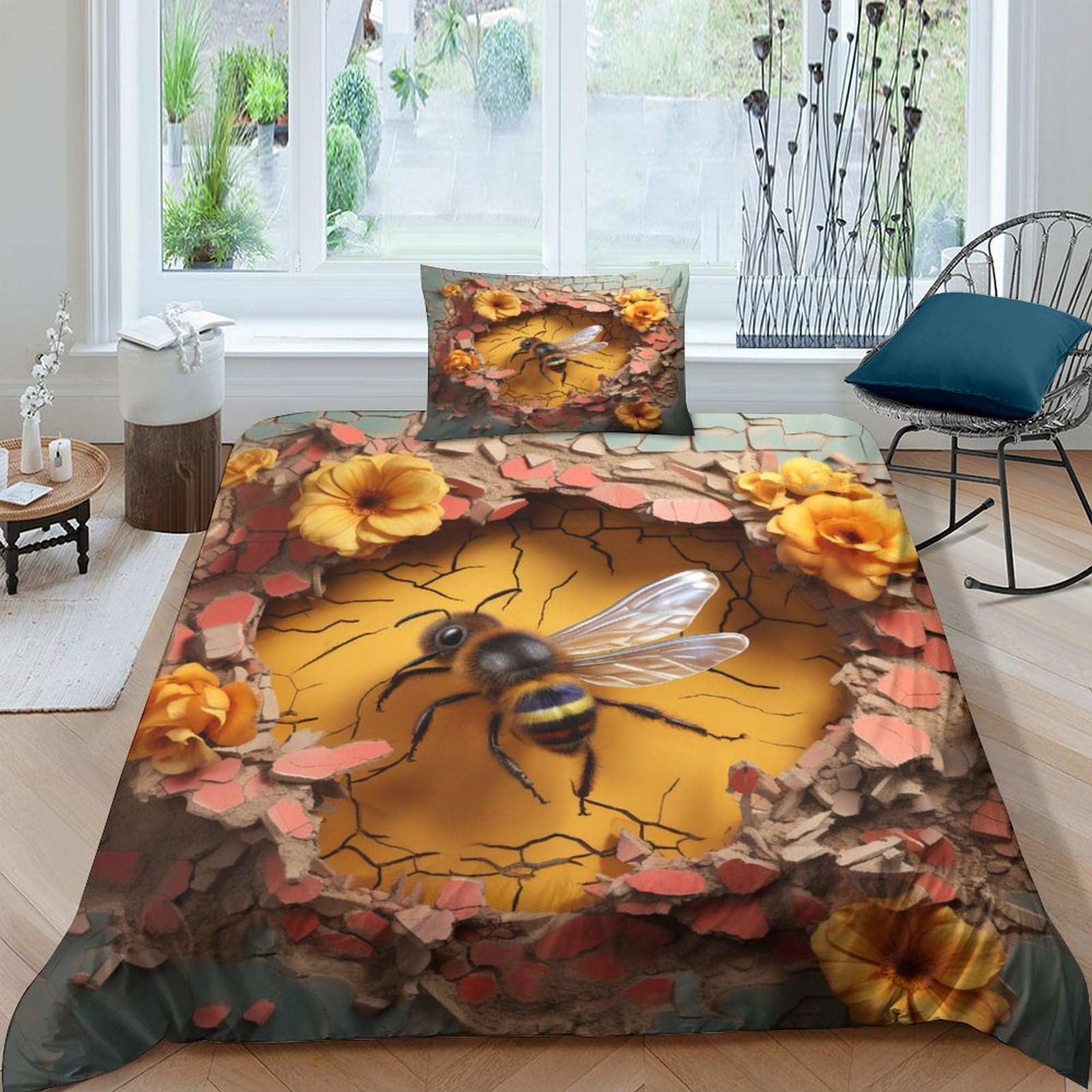Housse de couette insectes abeille 3D literie microfibre single 135x200cm