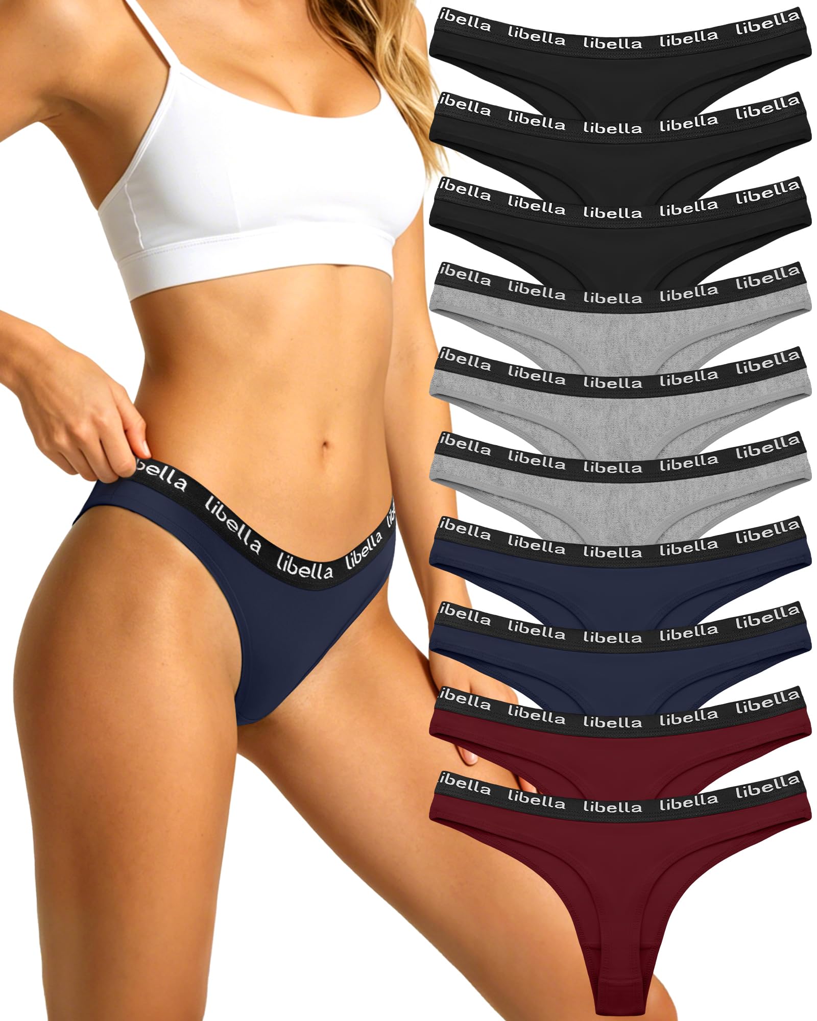 Libella Damen Tanga Strings Baumwolle Tangas für Frauen mit Tiefebund Dessous G String Thongs Women in 6/10er Pack 3207