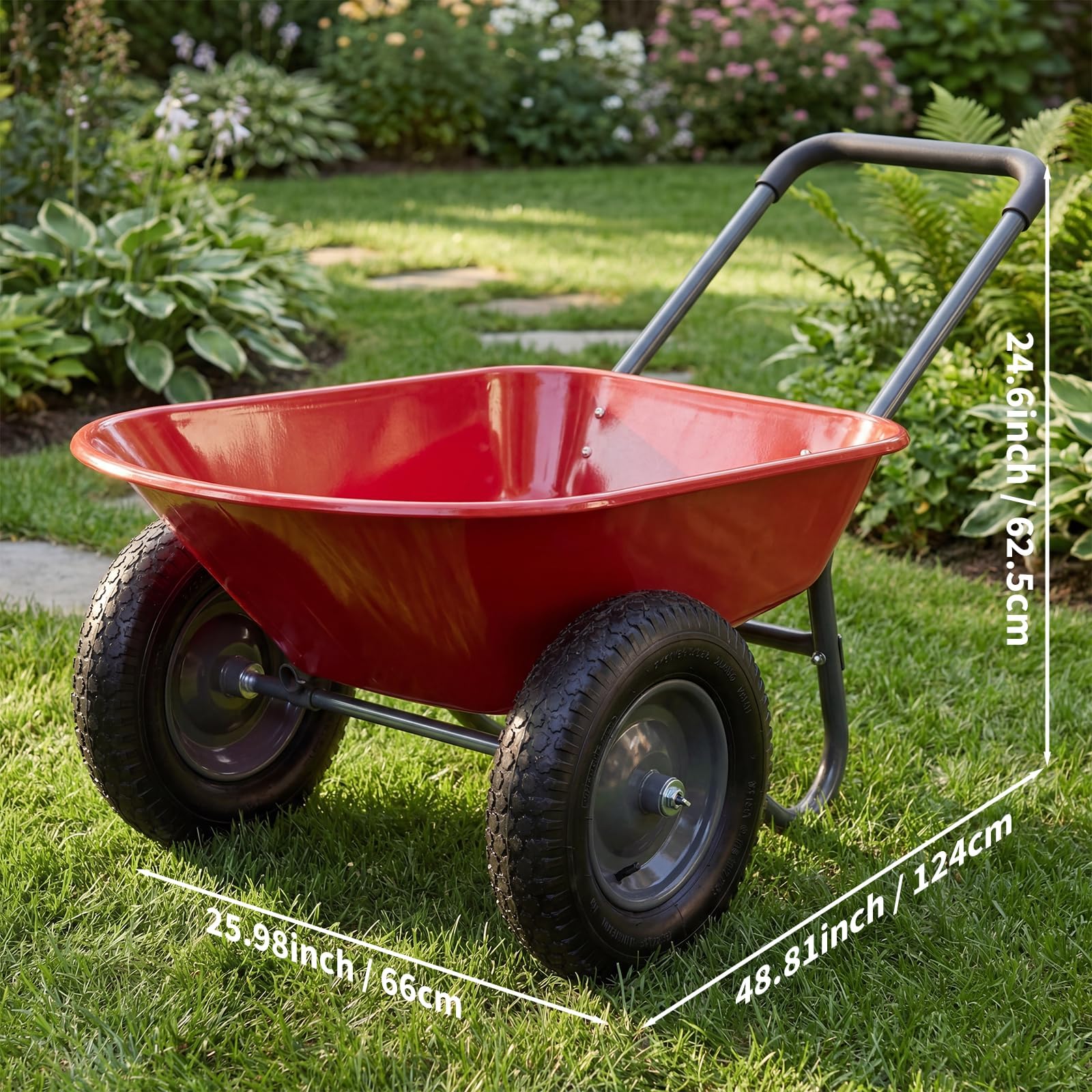 2-Rad Schubkarre, Gartenschubkarre 272 kg, Schiebkarre | Gartenkarre Stabil Stahlrahmen Kunststoff-Mulde 272 Kg für Garten, BAU und Stall
