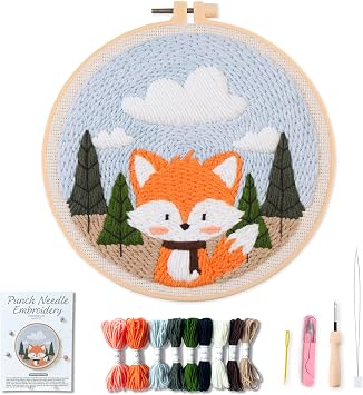 Myfelicity Punch Needle Kit for Beginners Fox Pattern, Includes Threads & Pattern for All Skill Levels Fox Design