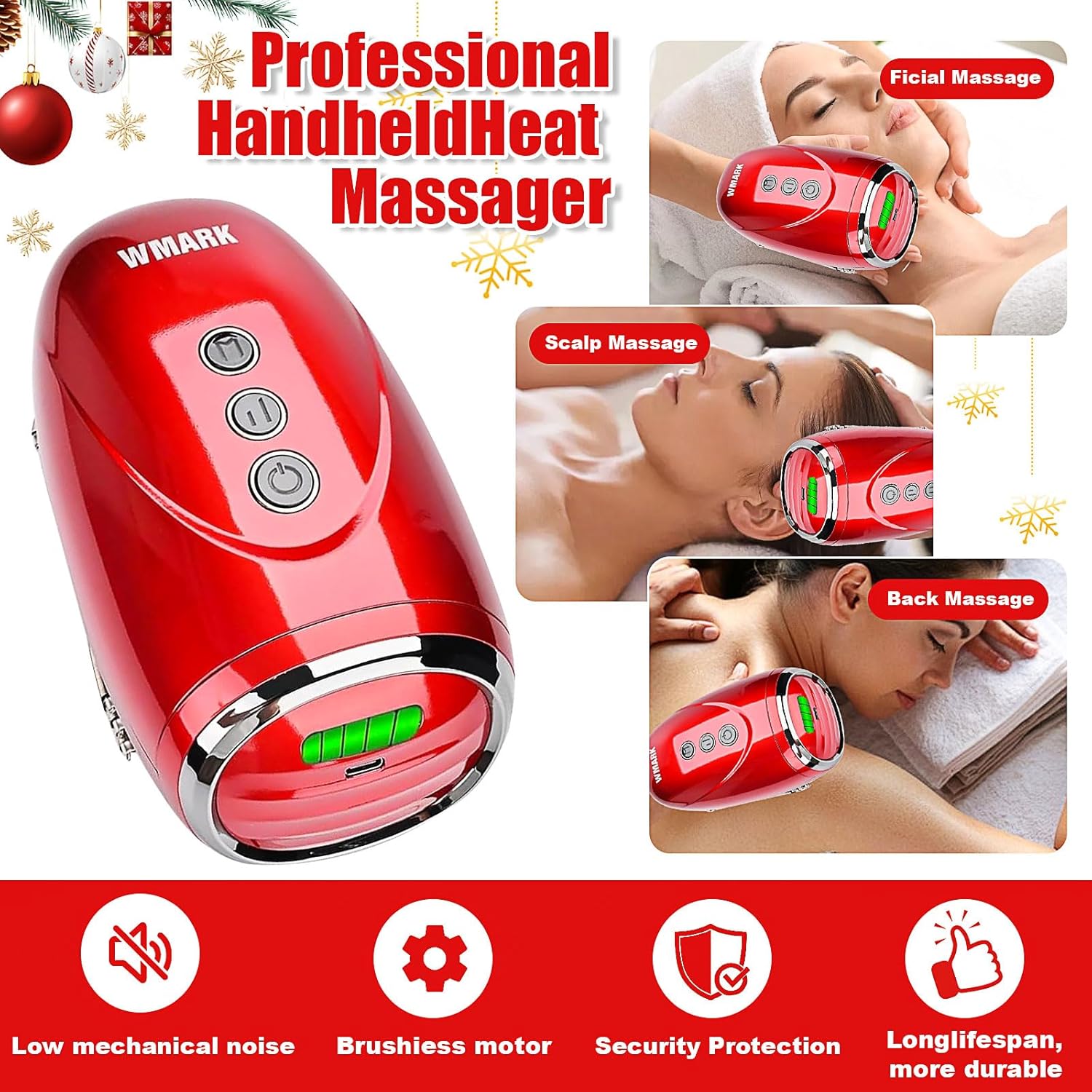 Cordless Handheld/Barber Massager Massager, Charge Neck/Legs/Hand/Face Massager, 2 Massage Nodes 2600AMH (Red) - Image 3