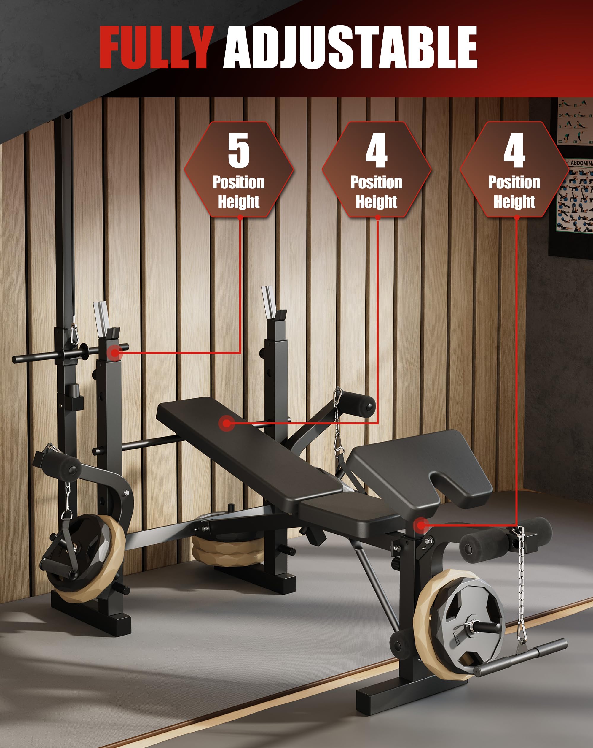 Zstar 7-in-1 Hantelbank Set für Krafttraining – Verstellbare und klappbare Trainingsbank mit Squat Rack, Beinstrecker, Curlpult, Lat-Zug – Flach- & Schrägbank für Gewichtheben im Home Gym