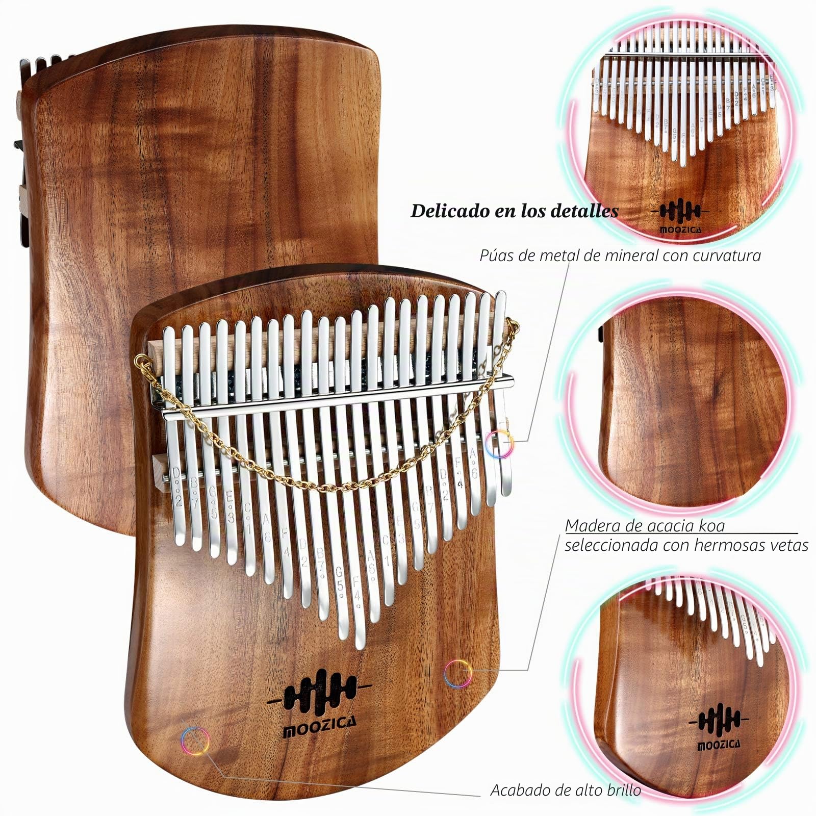 MOOZICA 21 teclas de madera maciza de Koa kalimba, piano de pulgar marimba profesional de una sola placa (K21KS)
