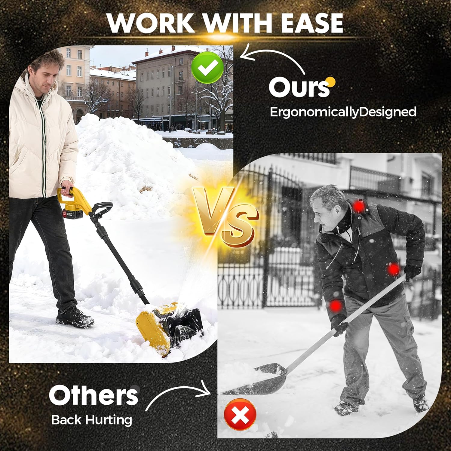 Cordless Electric Snow Shovel, Battery Powered Snow Blower – Lightweight Portable Snow Thrower for Driveway & Sidewalk, Powerful Motor, Long Throw Distance, Easy Snow Removal,Yellow