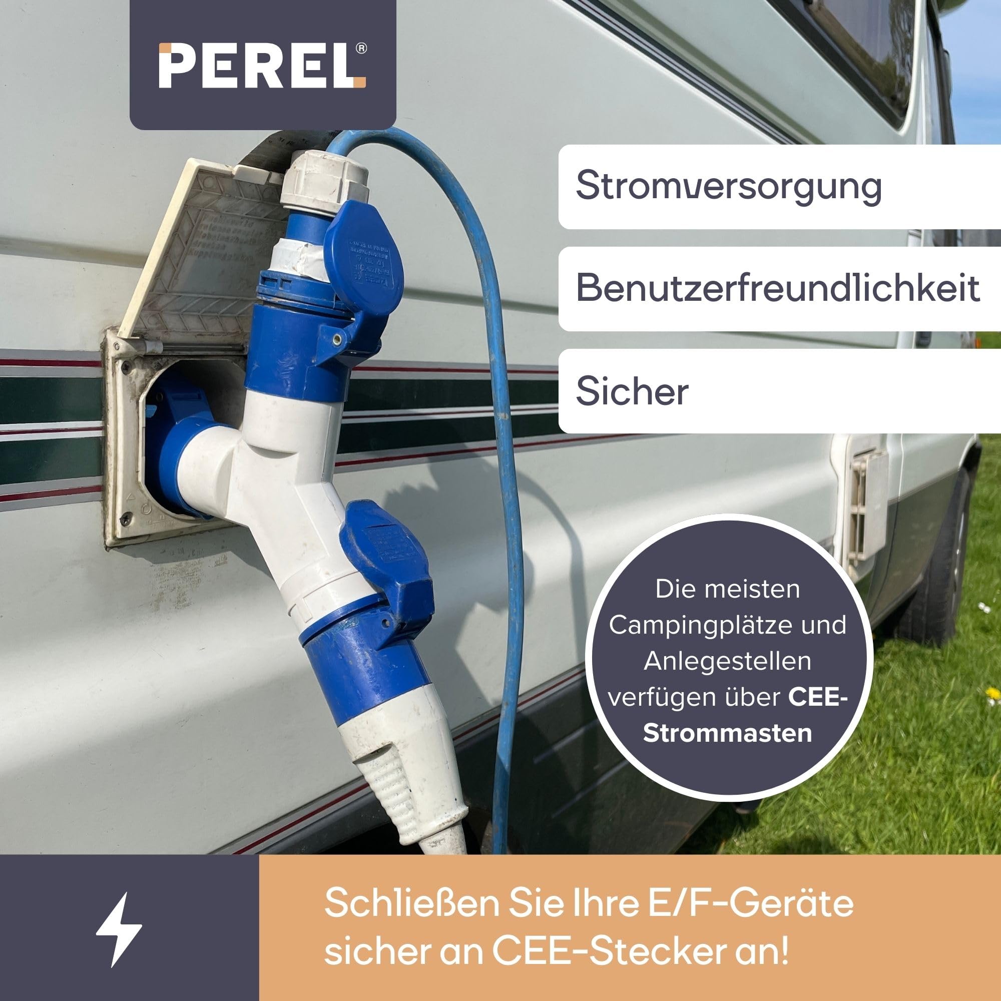 PEREL ECEEA3 Adapterkabel Schuko Stecker auf CEE Kupplung Länge 300cm