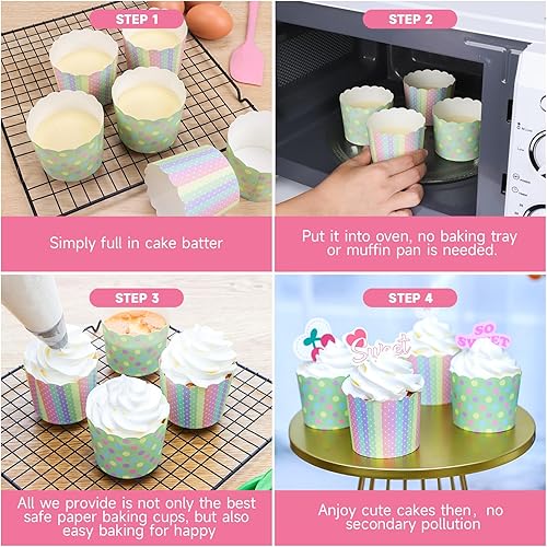 Miniatura 4 de Paquete de 60 tazas de papel para hornear, grandes a prueba de grasa, magdalenas, muffins, envoltorios desechables para cumpleaños, baby shower y
