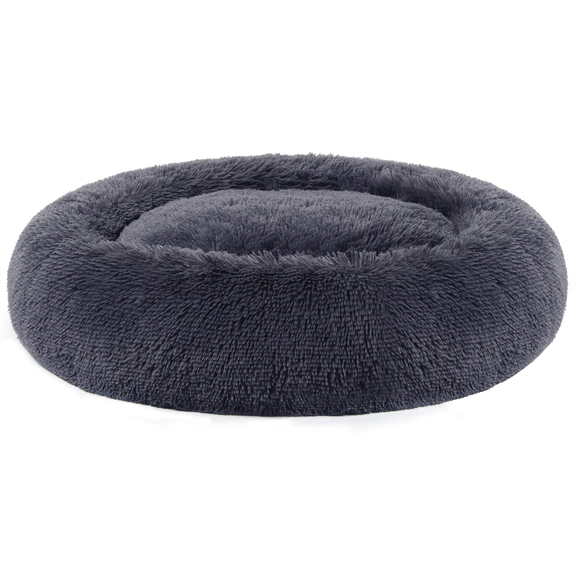 Feandrea Cuccia per cani soffice, cuccia per gatti, cuscino a ciambella, lavabile, imbottitura centrale rimovibile, peluche lungo, diametro 90 cm, grigio scuro PGW041G02