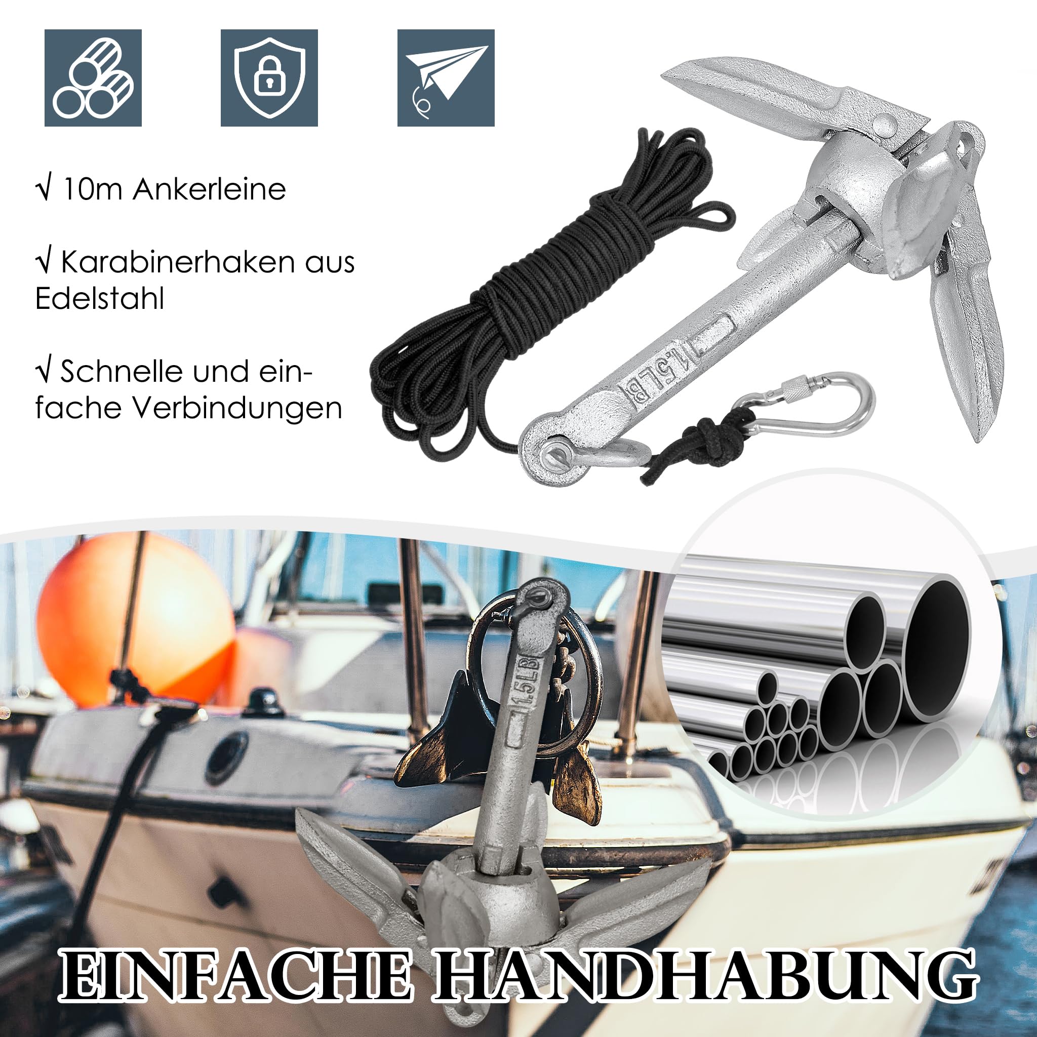 Opvouwbaar Anker, 1,5 Kg Roestvrijstalen Boot, Opvouwbaar Anker, Docking- hardware voor Marinejacht