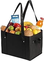 Vista 3 de Earthwise - Juego de 3 bolsas de compras de lujo, plegables y reutilizables, con base reforzada, diseño de cubo (negro)