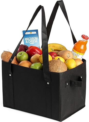 Miniatura 3 de Earthwise - Juego de 3 bolsas de compras de lujo para abarrotes, reutilizables y plegables con base reforzada, diseño de cubo.