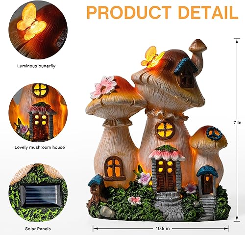 Miniatura 3 de Solar Garden Statue Lights Mushroom Fairy House Figurine, Outdoor Memorial Garden Ornaments Gift Waterproof Decoration for Outside Patio Yard Lawn