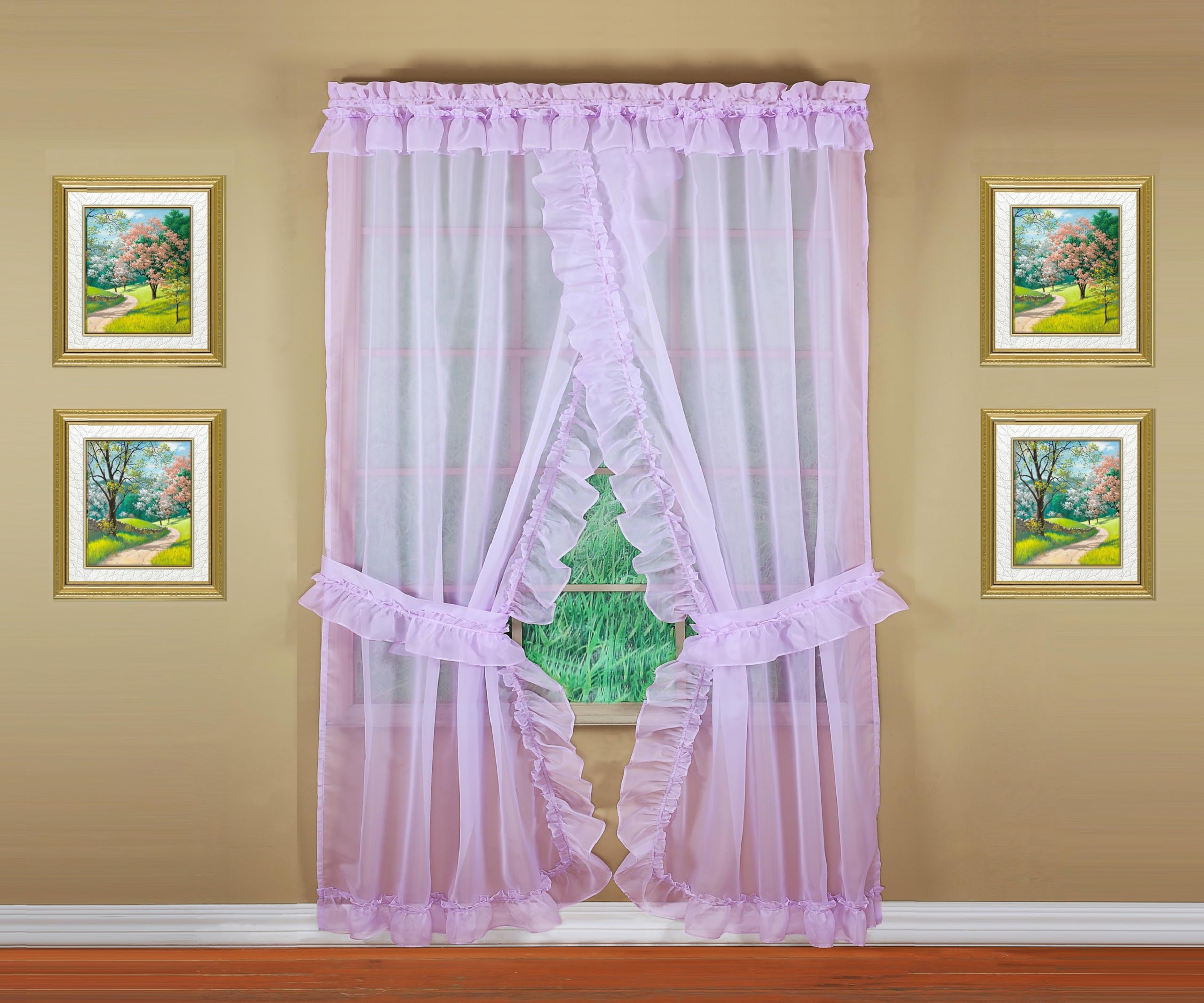 Today's Curtain, Emelia Priscilla Sheer Pair 60" W x 84" L, Lilac, 5-Piece-Set