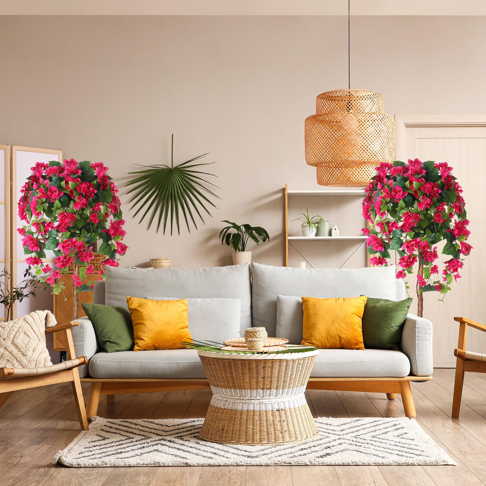 Giegxin Lot de 2 bougainvilliers artificiels de 1,8 m avec fleurs dans un pot en plastique - Grand arbre à fleurs artificielles pour extérieur, intérieur, décoration de bureau