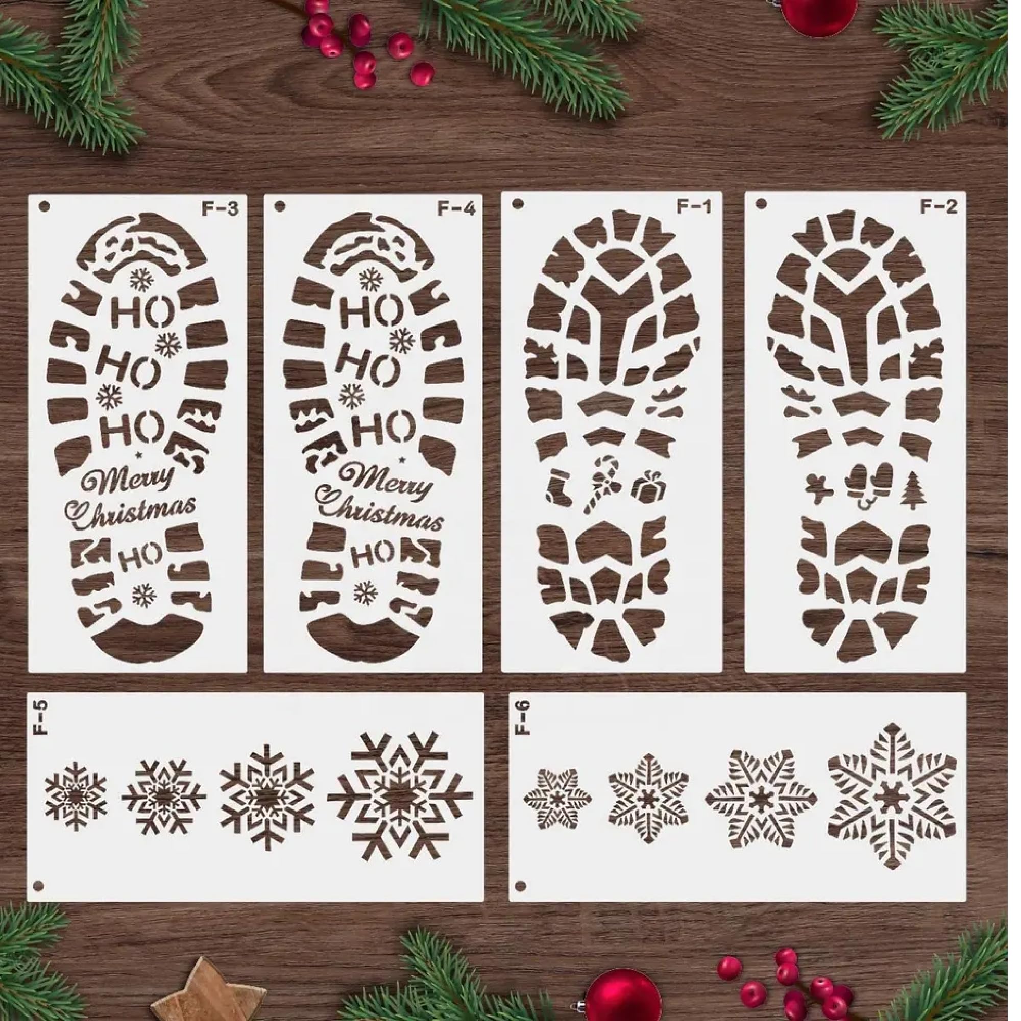 Set of 16 Christmas Holiday Footprint Stencils for Drawing or Painting or for Tracing Santa, Elf and Reindeer Footprints on The Floor - Reusable Painting Stencil Sheets – Holiday Footprint Stencils!