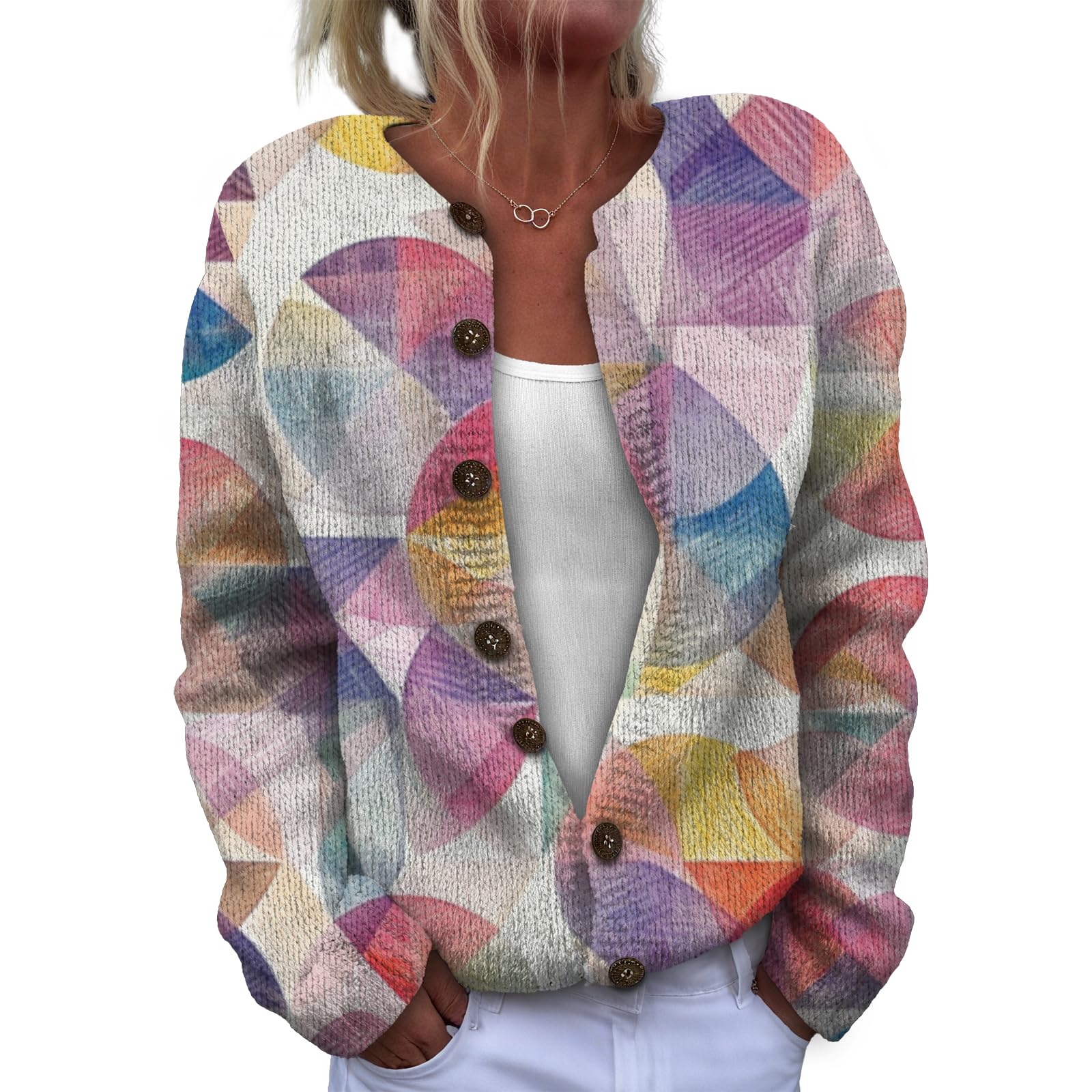 Floral Print Sweaters Button Down Long Sleeve Open Front Casual Sweater Cardigans Comfy Knitted Jacket Coatwear