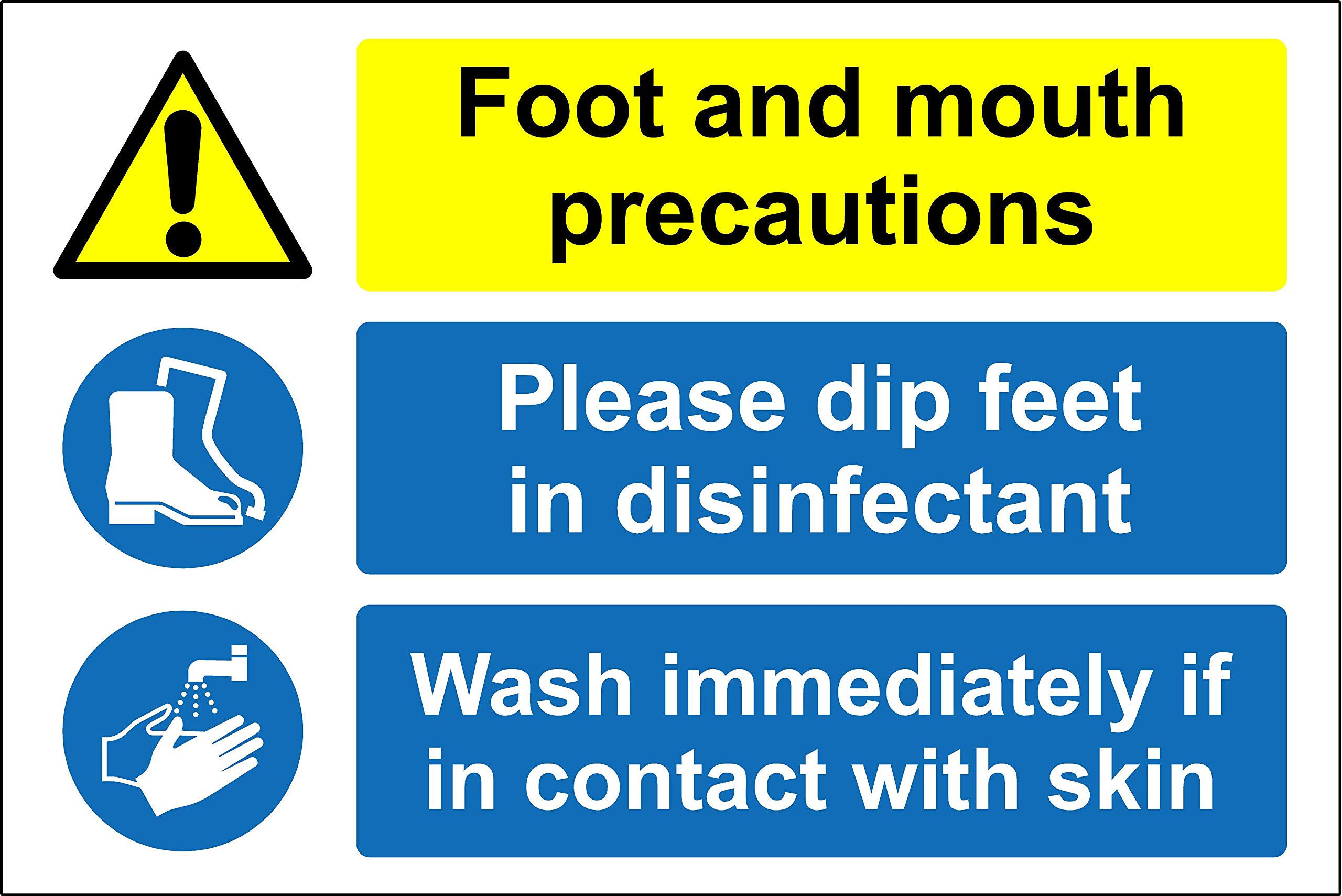 Foot and mouth precautions please dip feet Farm safety sign - 3mm Aluminium sign 400mm x 300mm