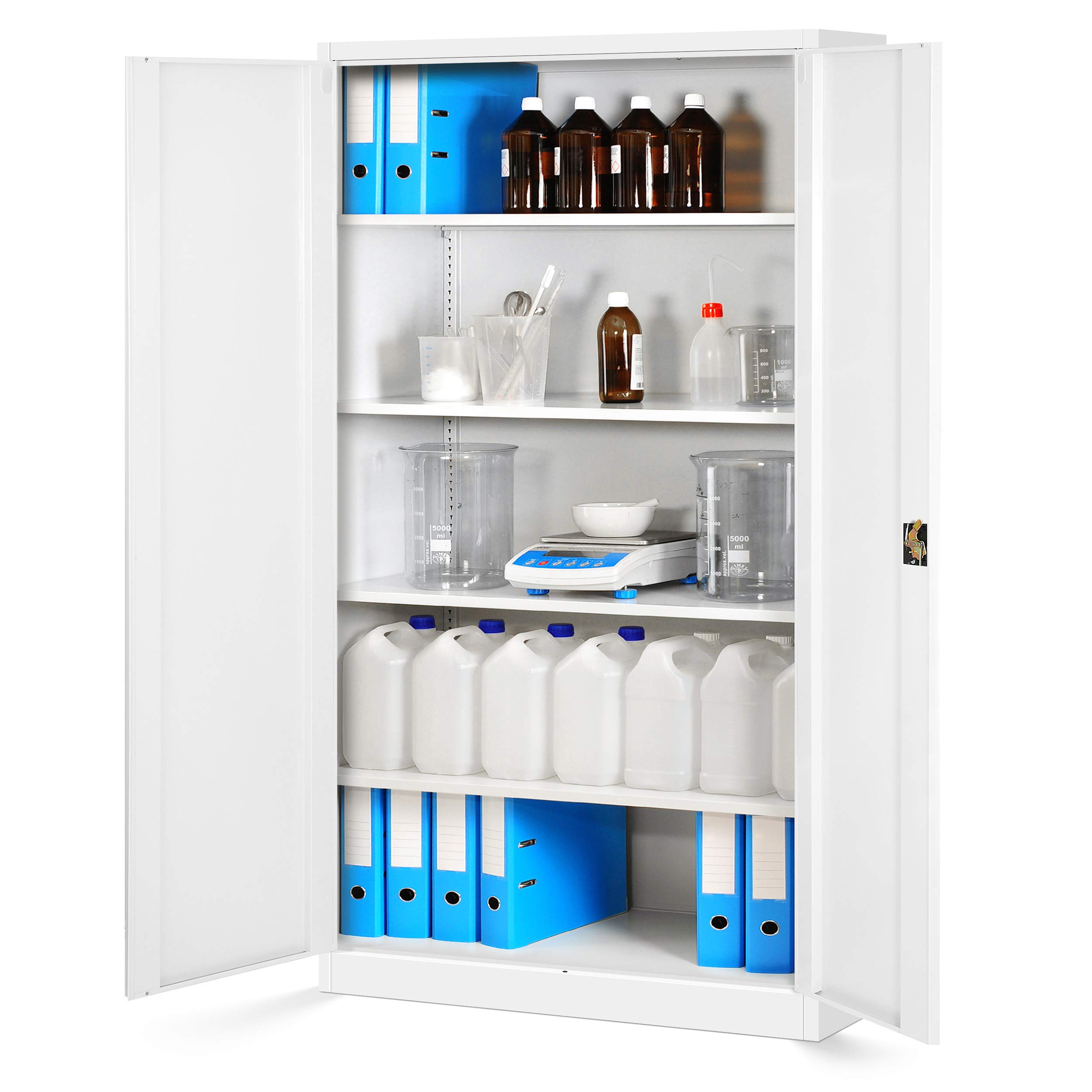 Jan Nowak Juego de 2 Armario de Oficina XXL Archivador Armario de Herramientas Metálico 4 Estantes con Recubrimiento de Polvo Se Puede Cerrar 185 cm x 115 cm x 40 cm (Blanco)