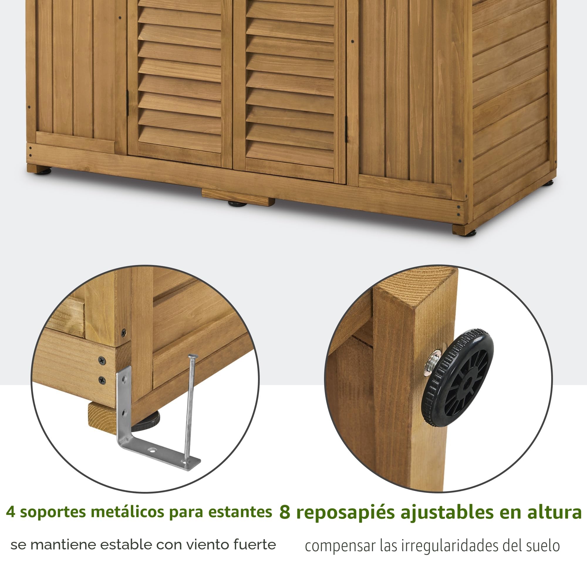 M MCombo Armario de Jardín de Madera Resistente a la Intemperie, Cobertizo de Herramientas al Aire Libre a Prueba de Agua, 74×143×200 cm (Naturaleza)