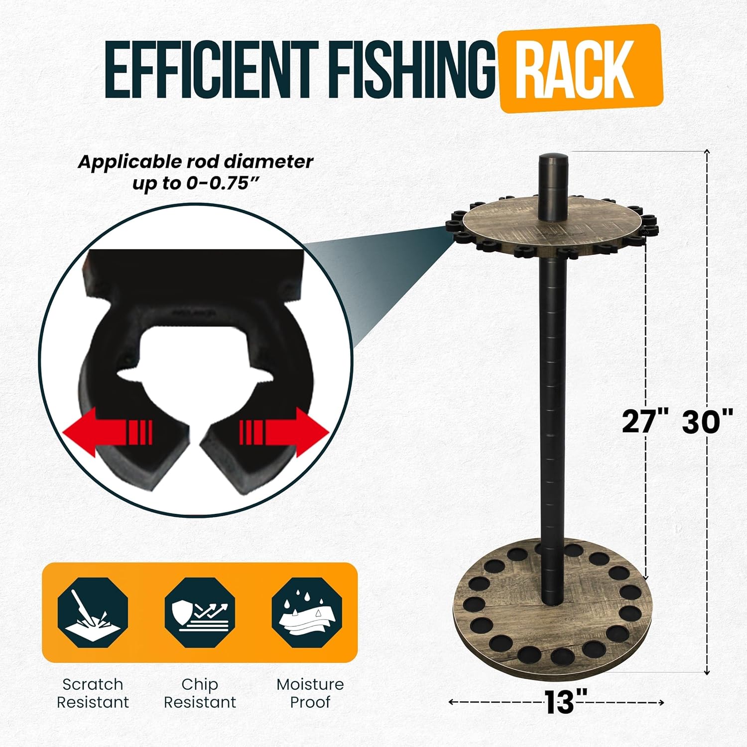 Rush Creek Creations | Round Fishing Rod Holder for 16 Freshwater Fishing Poles, Fishing Gear, and Fishing Accessories | Fishing Rod Rack with 16 Fishing Rod Clips for Garage Organization