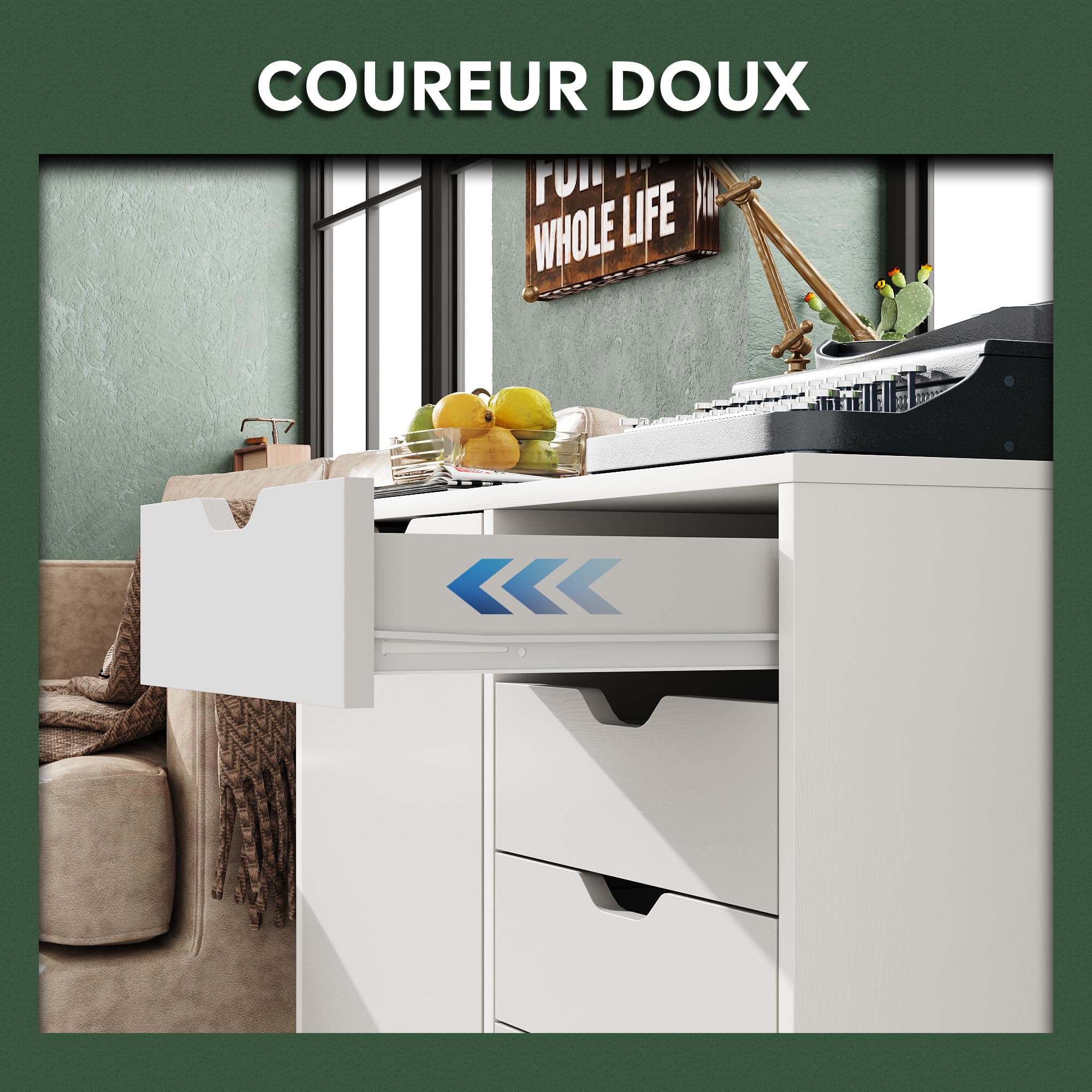 DEVAISE Caisson de Bureau 5 Tiroirs et Armoire 2 Niveaux, Meuble Sous Bureau avec Support Imprimante, Rangement pour Formats Lettre/Légal/A4 Blanc