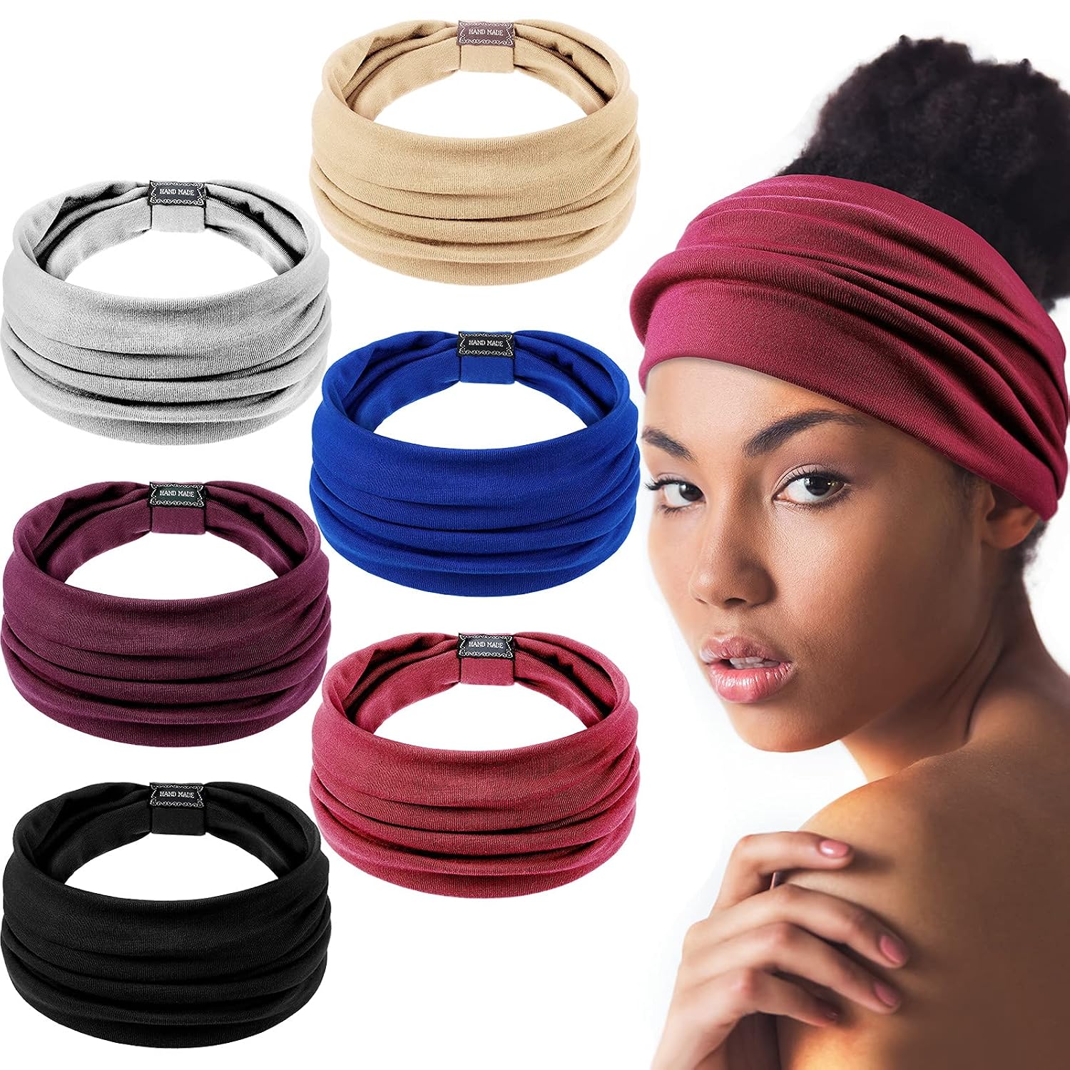WILLBOND 6 Pieces African Headbands Knotted Elastic Hairbands Multicolor Head Wraps Wide Stretch Head Scarf for Women Girls (Classic Pattern)
