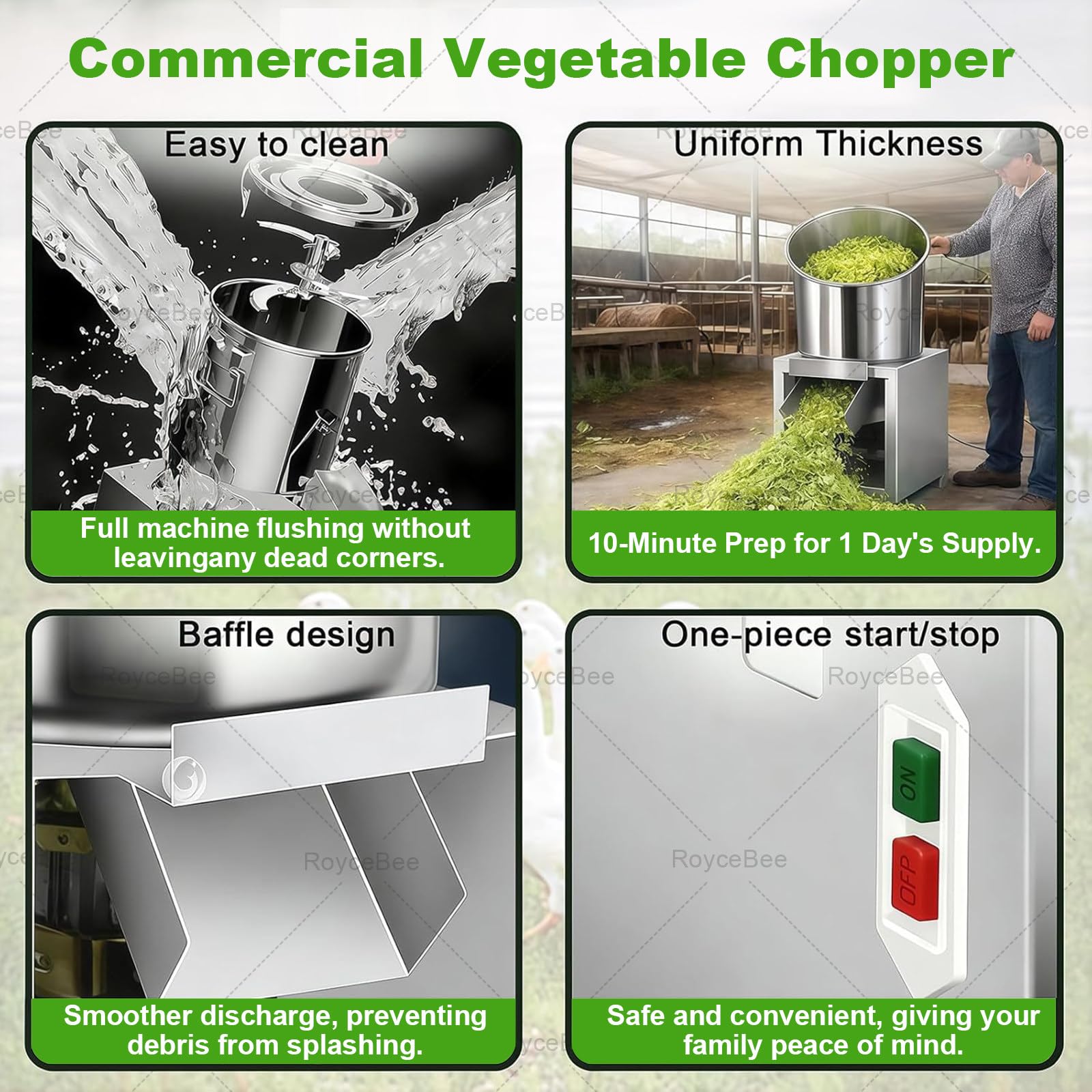 Picadora de Verduras Eléctrica 1800W, 3500 RPM, Trituradora de Cereales y Forraje, Producción 50-120 kg/h, Regulación de Fineza, para Gallinas Camperas, INOX