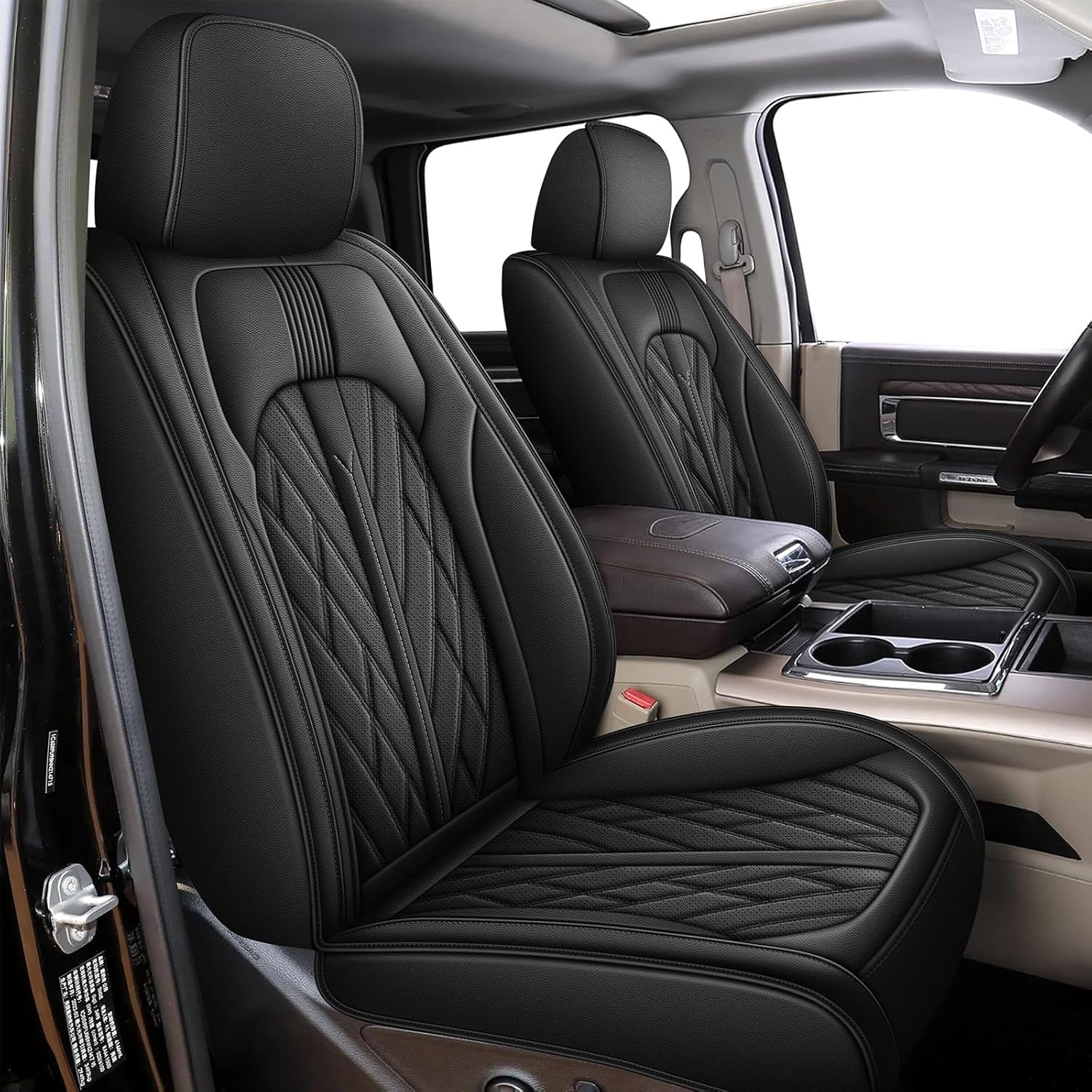 Seat Covers Fit for Dodge RAM 1500 2002-2024 2025 2026: Compatible with RAM 1500 2500 3500 Car Seat Cover Truck Pickup Crew Double Quad Cab (Flat Bench, Front Seats, Black)