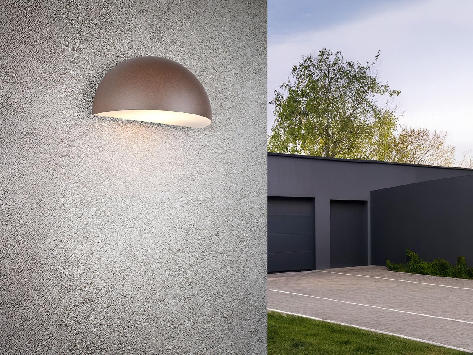 Półokrągła lampa ścienna zewnętrzna Downlight rdzawy brąz, szerokość 27 cm