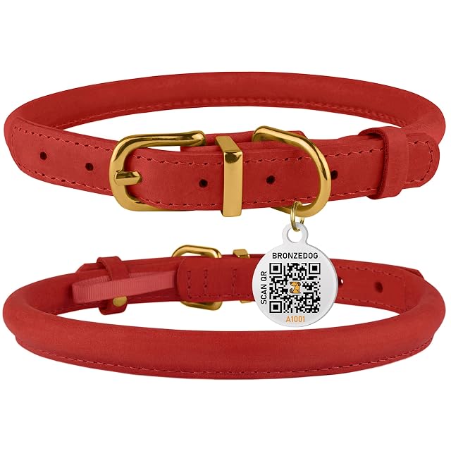 Foto 6 de 8 de Collar de cuero enrollado para perro, etiqueta QR, antienredos (14-16