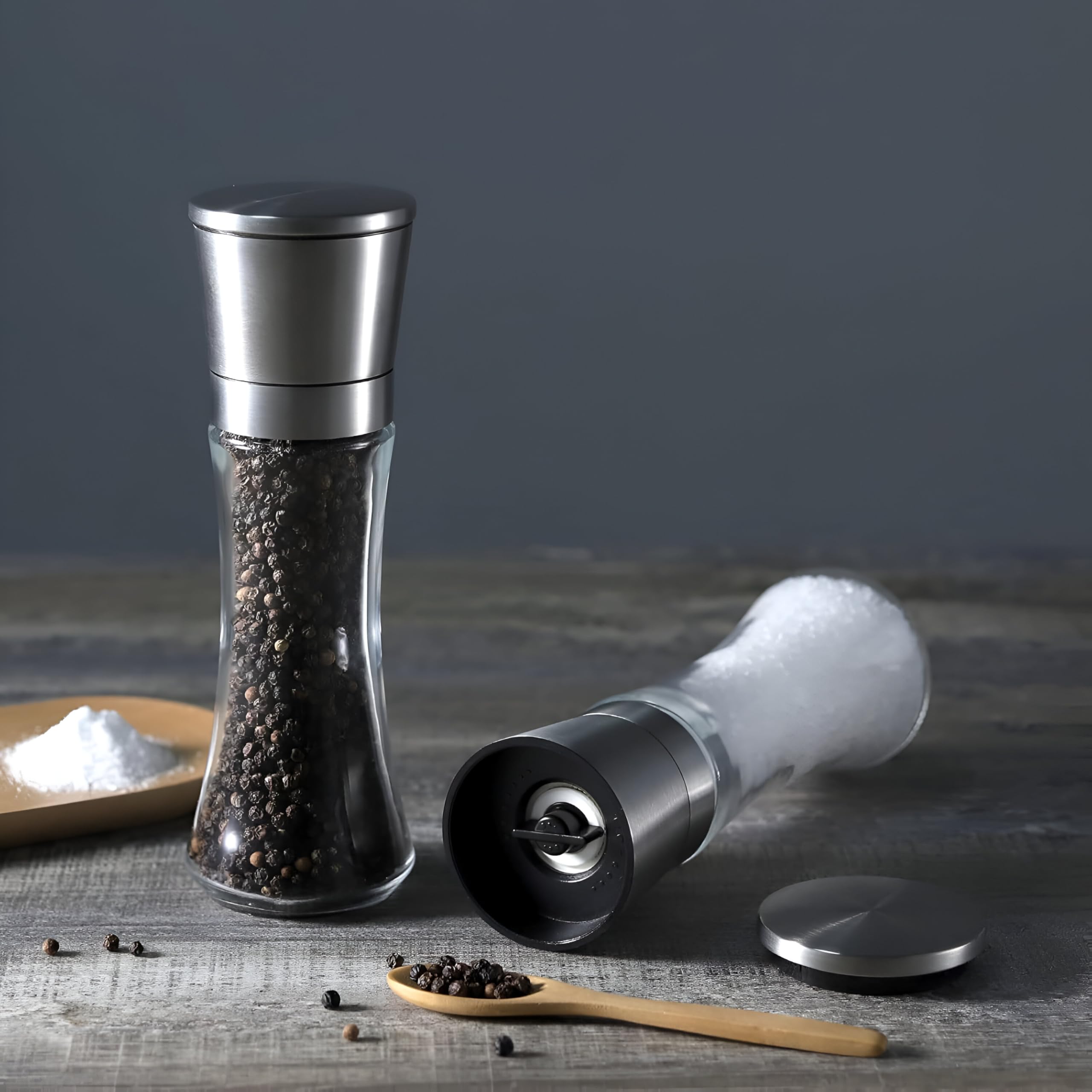 MUJGAN Salt and Pepper Grinder Set - Refillable Spice Mill for Sea Salt, Black Pepper, Herbs, and Seasoning - Kitchen Spice Grinders with Spice Grinder and Refillable - Image 2