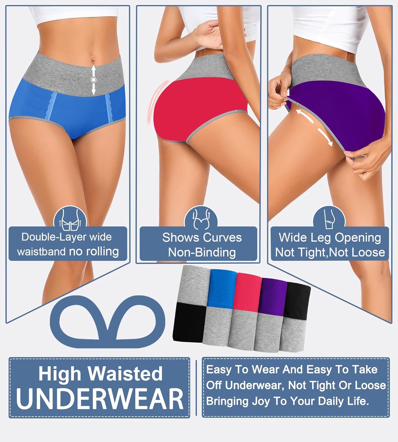 MISSWHO Cotton High Waisted Womens Underwear Soft Stretch Breathable Full Coverage Ladies Panties Multipack - Image 2