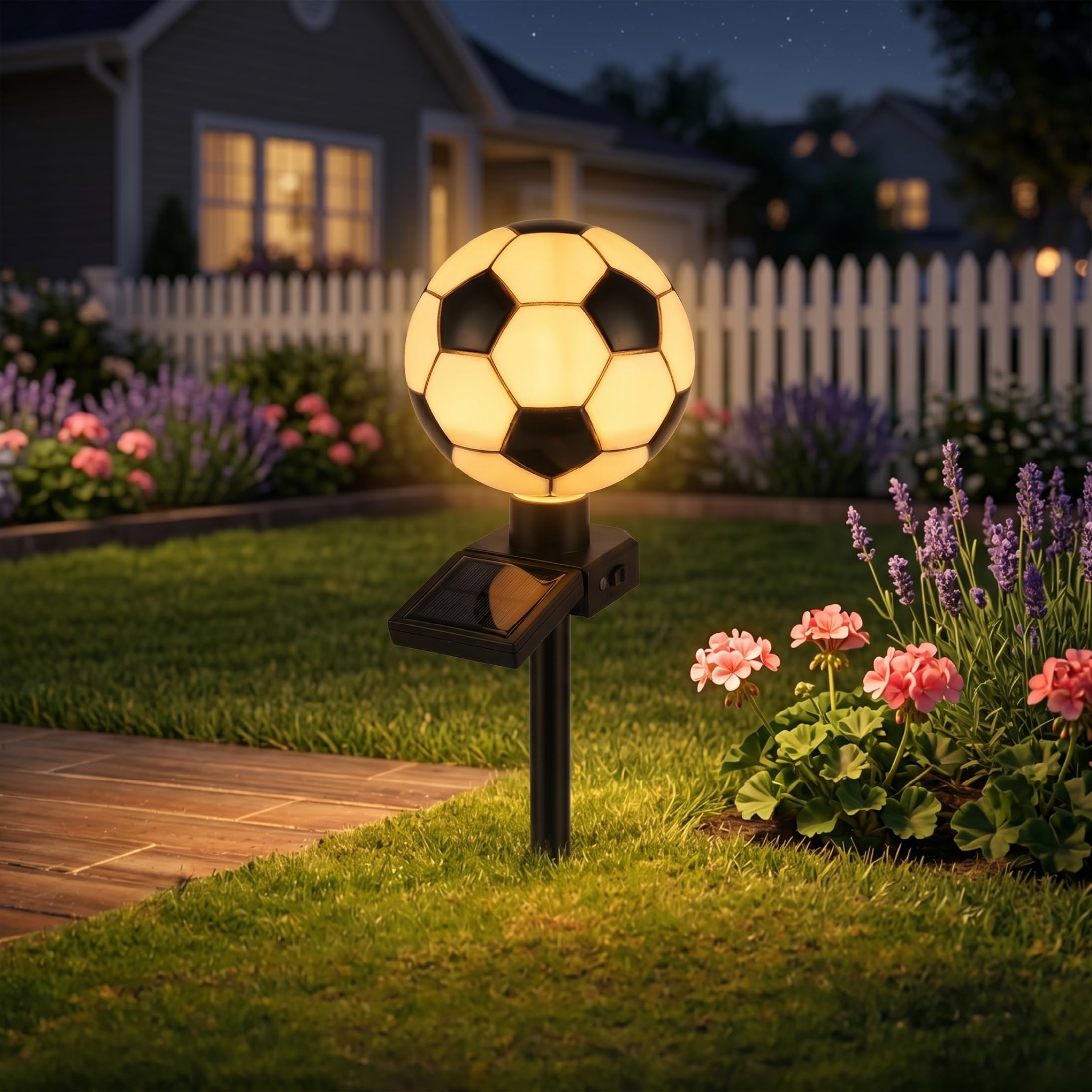 Faticenic Soccer Lamp, Fun Shaped Solar Outdoor Lights with Stake Decorative Night Light for Patio, Pathway and Yard Decor, Soccer Lamp, Night Light