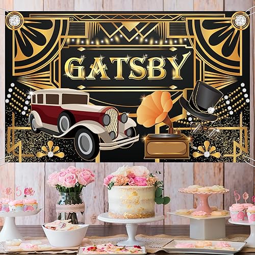 Miniatura 4 de Pancarta con temática de The Great Gatsby, decoración de arte de fiesta retro de los años 20, cumpleaños de los años 20, fondo de fotografía, feliz
