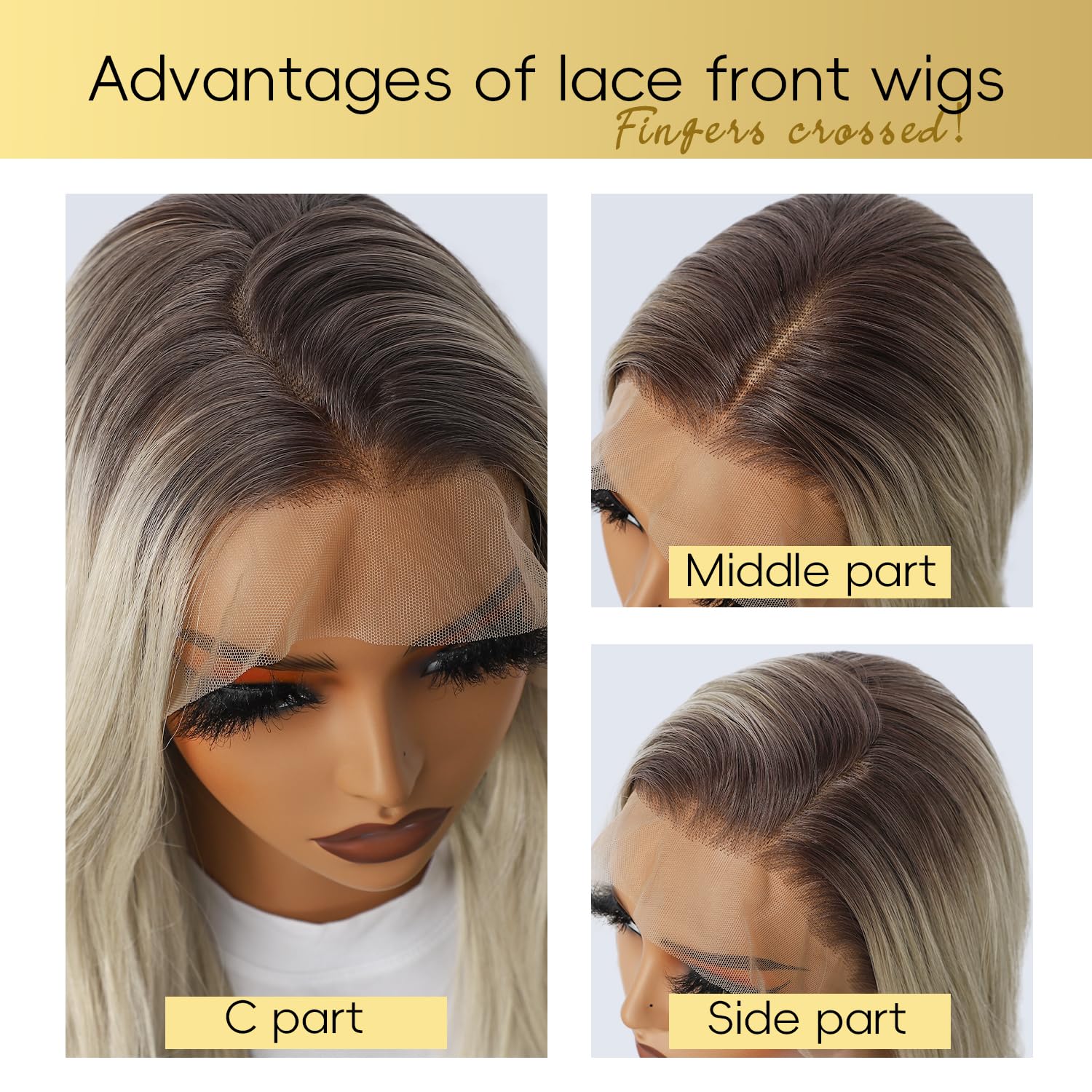 SOMIARIK Long Ombre Blonde Wavy Wig for Women Transparent Lace Front Synthetic Wig Pre Plucked with Baby Hair Middle Part Natural Looking Heat Resistant Fiber 26 Inch - Image 2