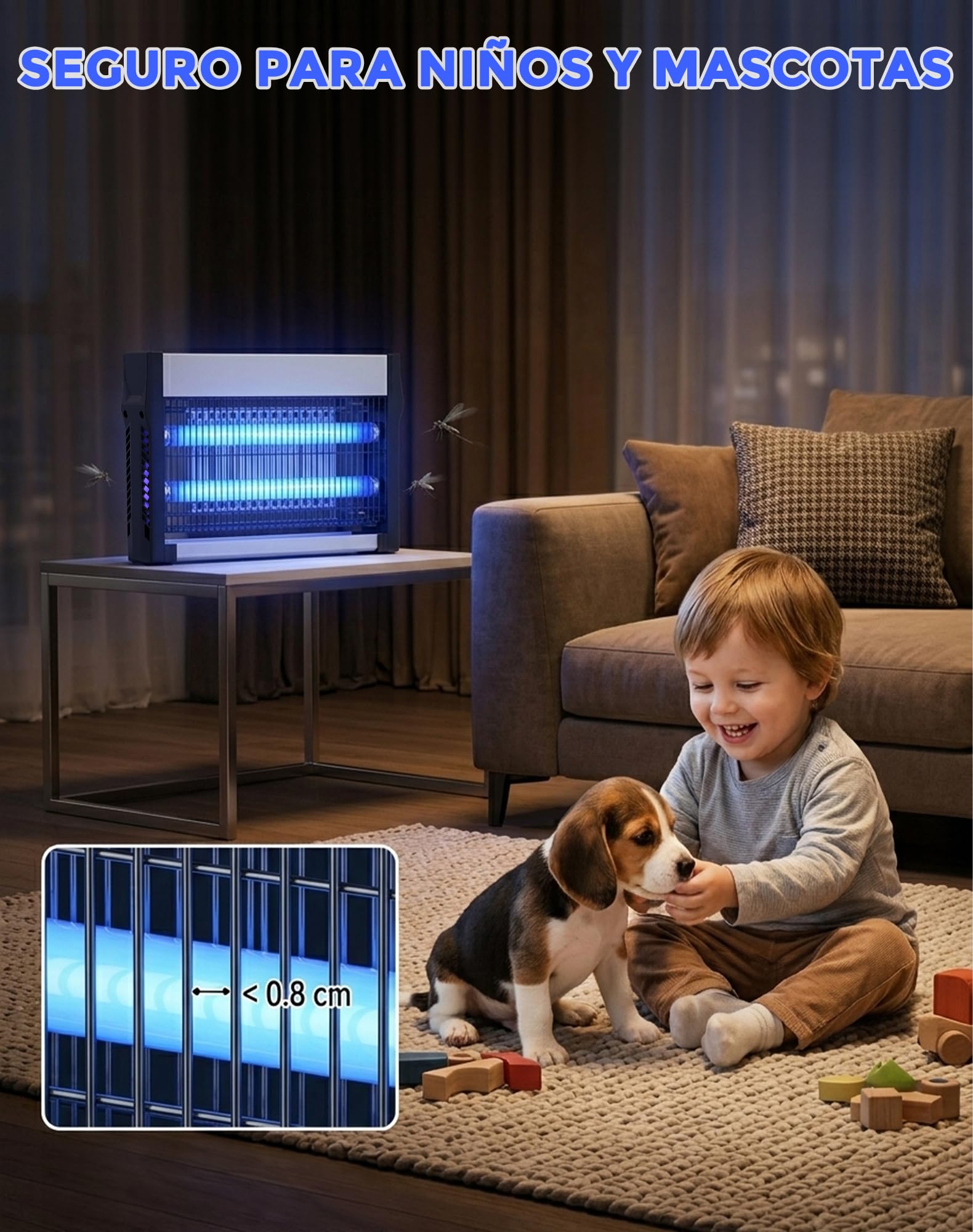 Lámpara Antimosquitos Eléctrica UV 365nm LED Mata Mosquitos con Rejilla de 2500V, Trampa de Insectos sin Químicos, Luz Anti Mosquitos para Interior, Exterior, Hogar, Terraza, Jardín