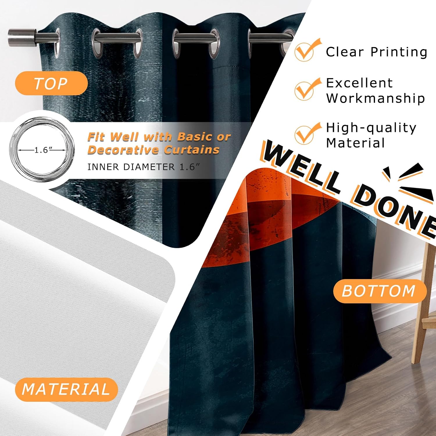 Geometric Curtains 63 Inch Length - Abstract Boho Mid Century Mordern Patterned Blackout Curtains for Living Room Bedroom, Room Darkening Grommet Drapes Window Treatments, 2 Panel Set