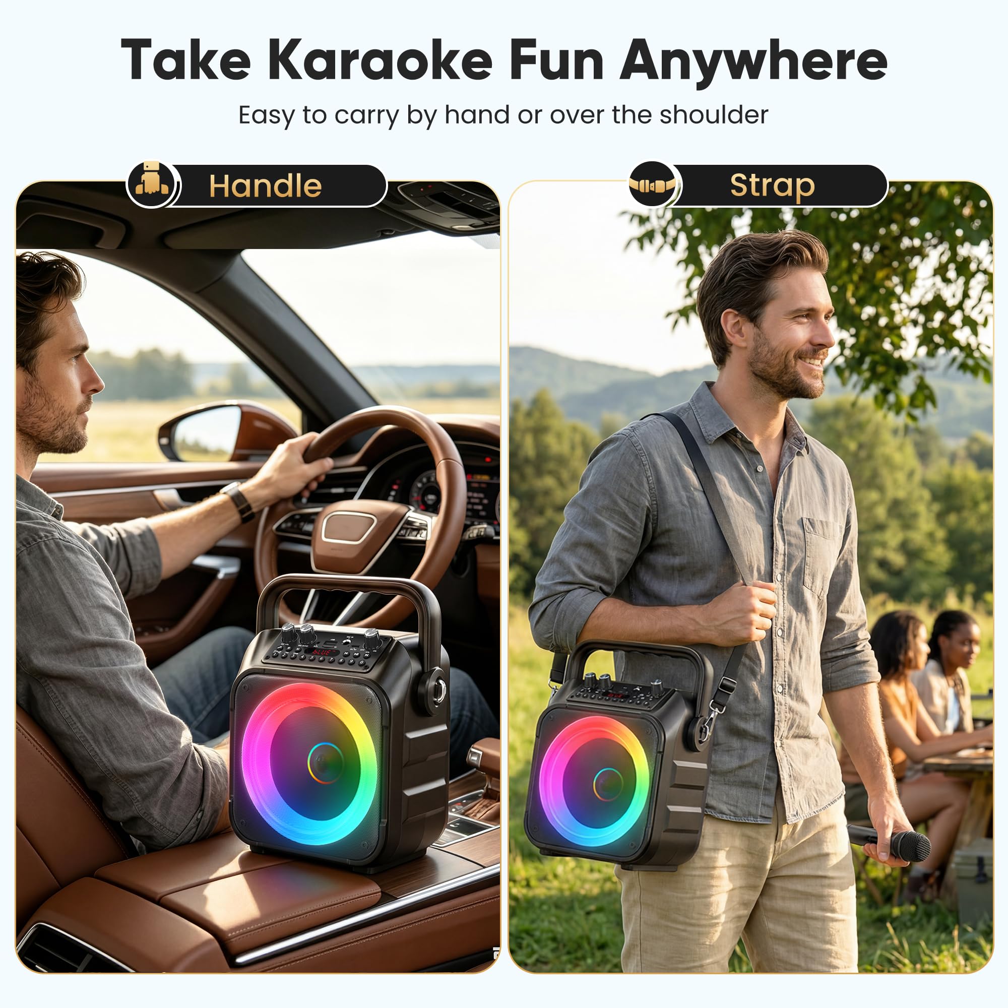 Wowstar - Altoparlante per karaoke con 2 microfoni per adulti: altoparlante per karaoke con microfoni wireless, mini set di macchine per karaoke, altoparlante Bluetooth portatile per TV, telefono,