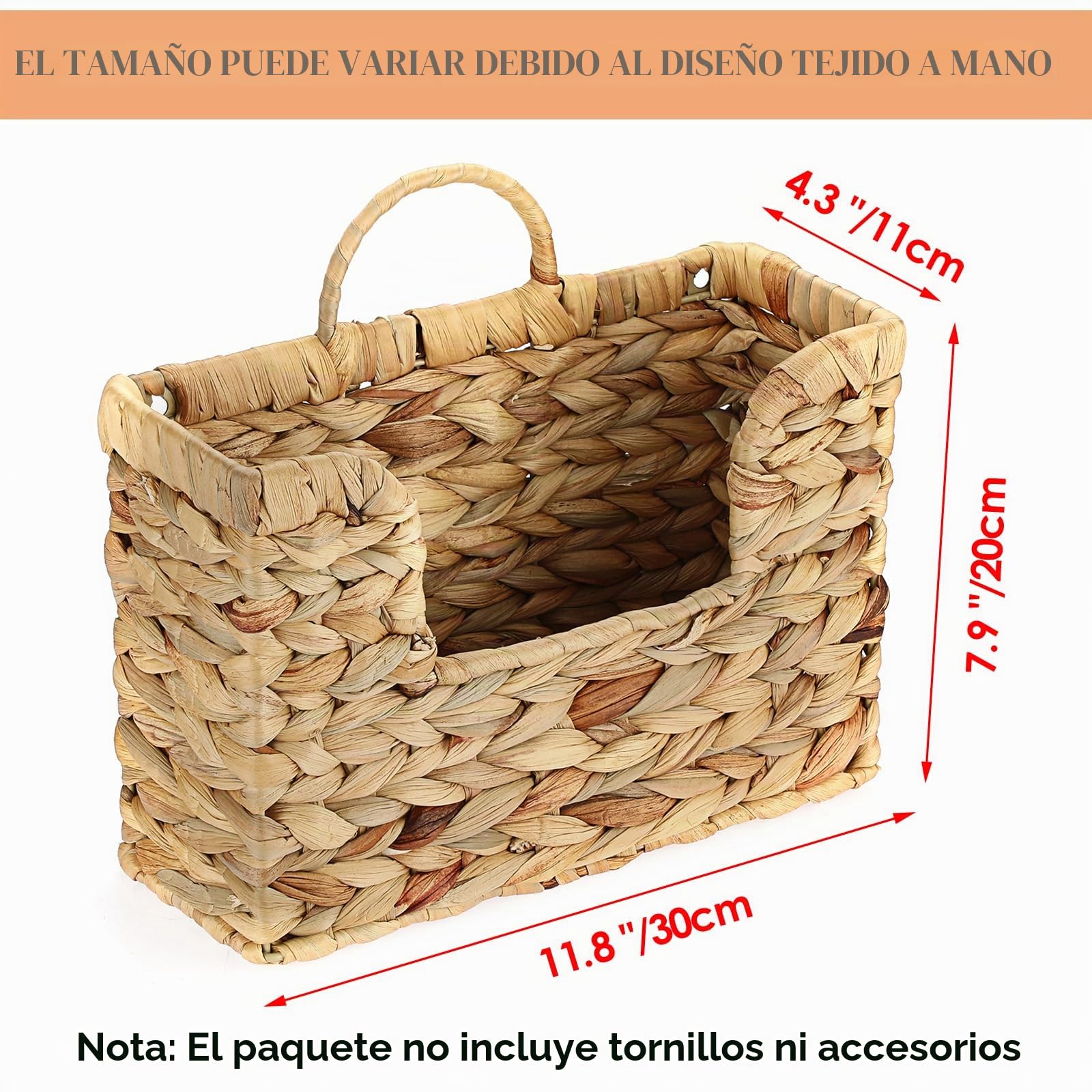 Cesta de pared natural de jacinto de agua, cesta de almacenamiento decorativa para pared o puerta, de algas marinas, tejido impermeable, para cartas, facturas, revistas, flores