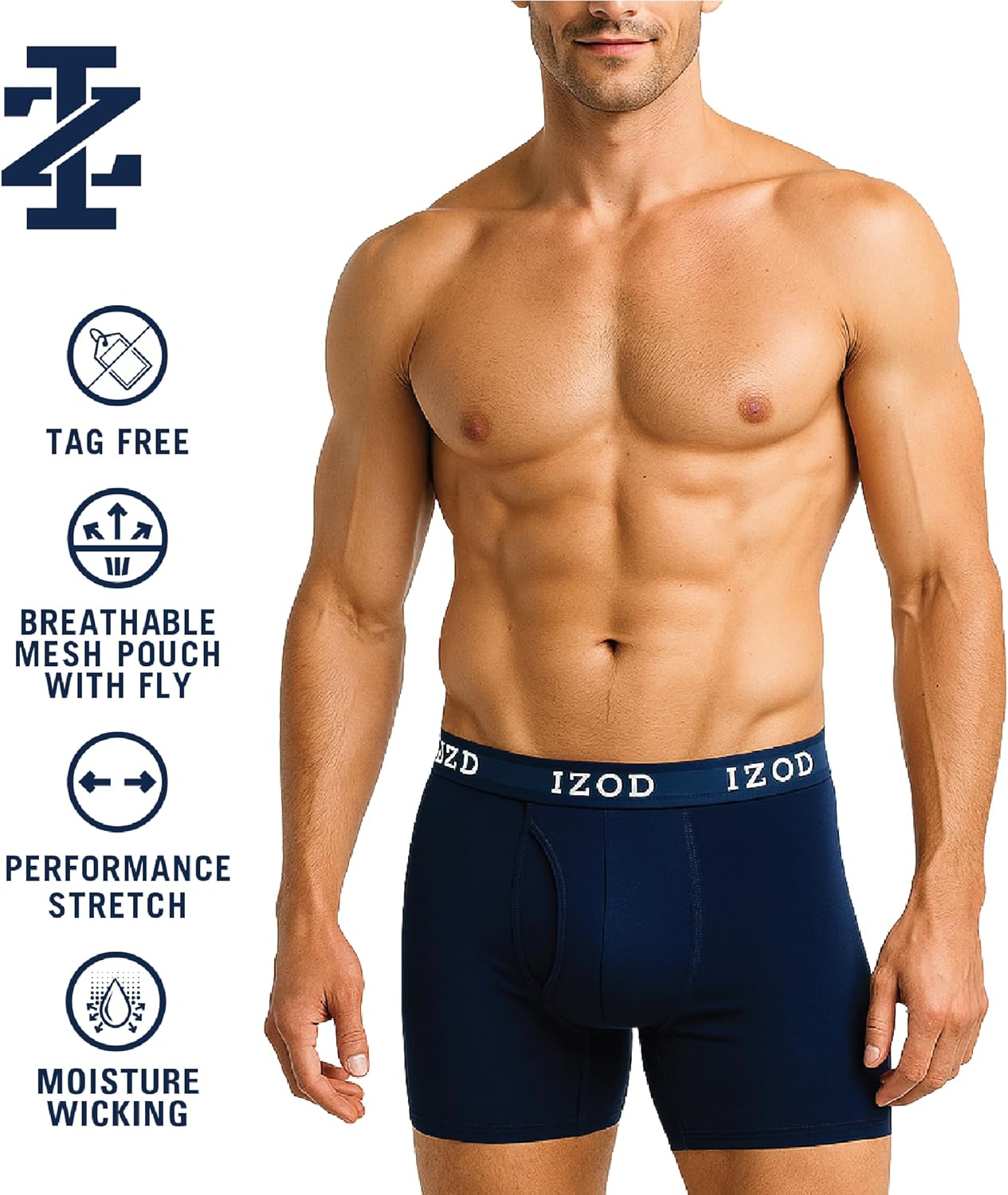 IZOD Mens Boxer Briefs - 5 Pack Stretch Performance Mens Underwear Boxers with Functional Fly Pouch, 6" Inseam (Size: S-XXL) - Image 2