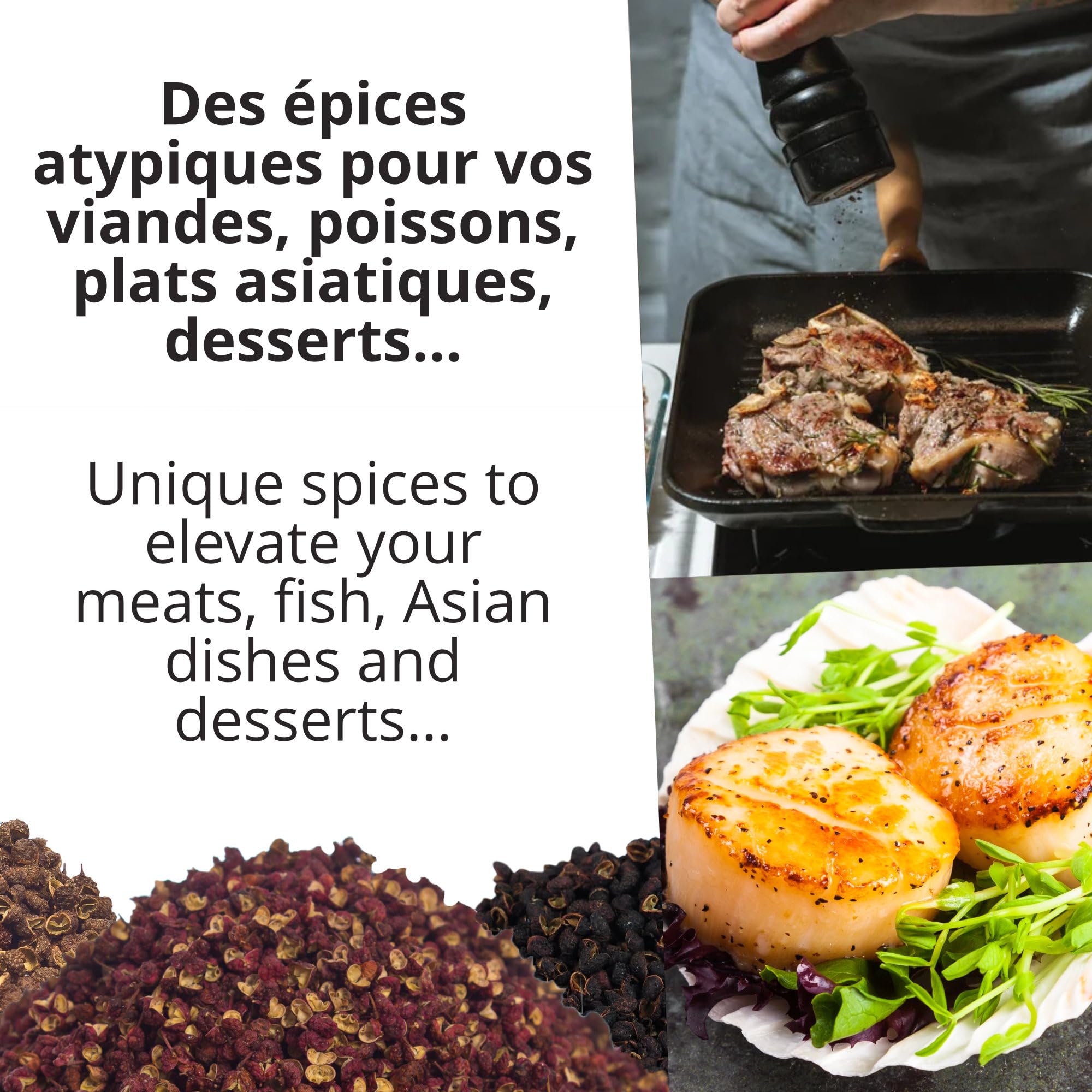 Khla - Coffret Trio de Poivres Rares - Sichuan & Timut - En Grains - Coffret Cadeau Cuisine - Baies Sichuan Rouge Vert - Épices Poivres du Monde - Recharge Moulin - Asie Chine Népal