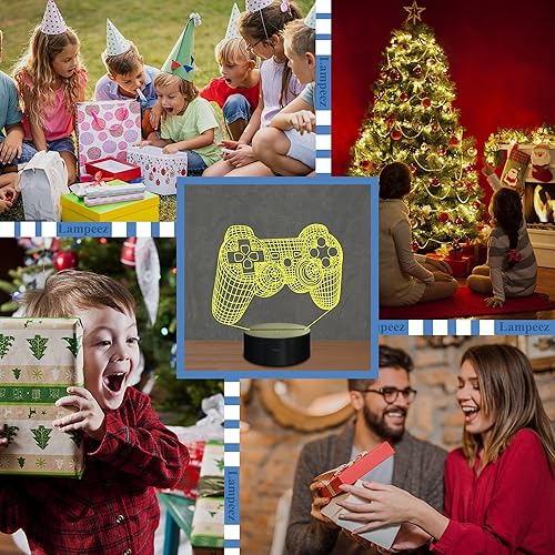 Miniatura 8 de Lampeez - Lámpara 3D Gamepad de consola de juegos, luz nocturna, lámpara de ilusión 3D para niños, 16 colores cambiantes con control remoto, regalo