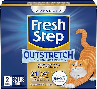 Fresh Step Outstretch Advanced Long Lasting Clumping Litter with Febreze Freshness, Activated Charcoal Litter Lasts 50% Longer, 32 lbs. (2 x 16 lb. Box)