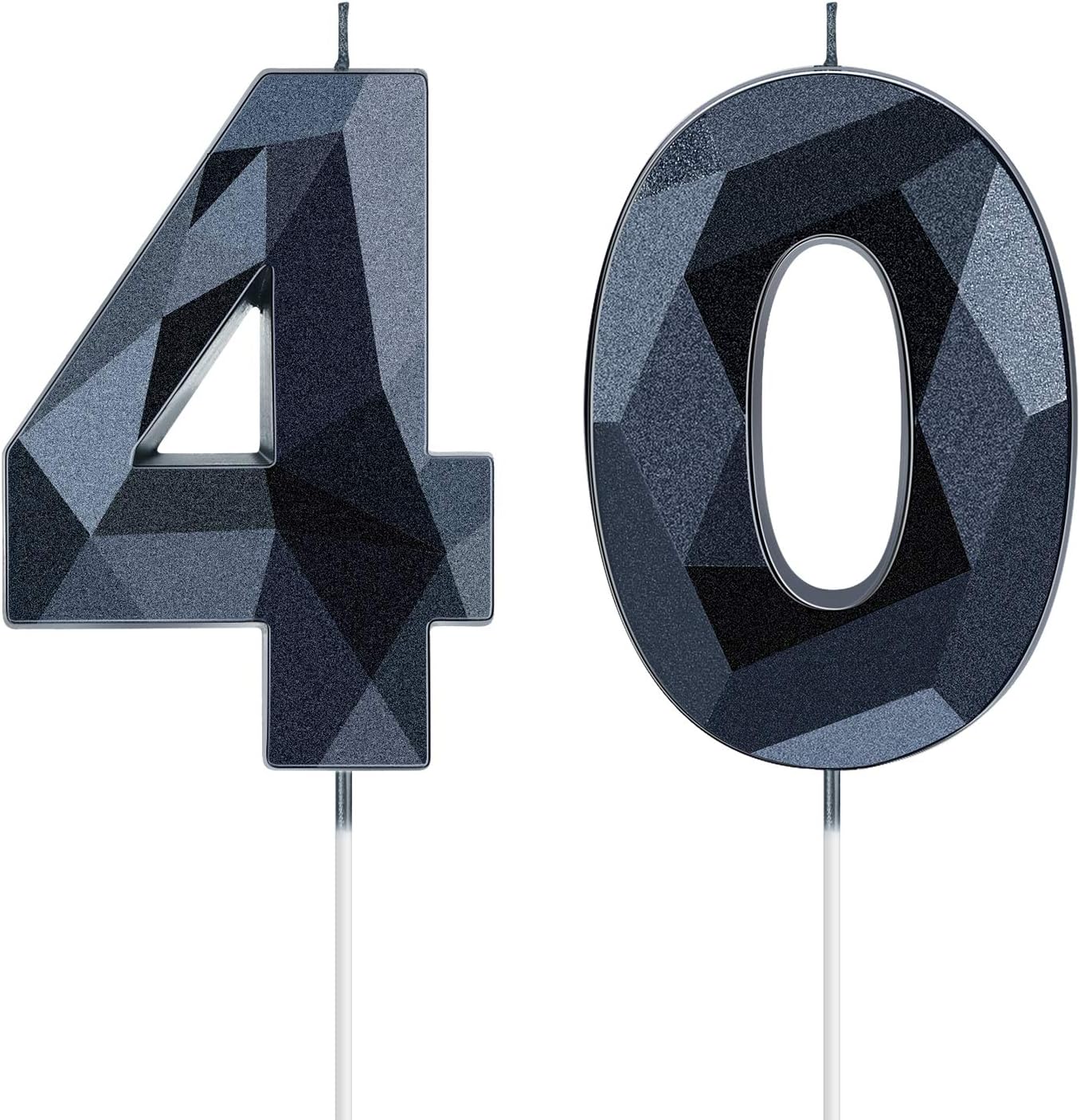 Nuanchu 40th Birthday Candles, Number 40 Happy Birthday Cake Topper 3D Diamond Shape Numeral Sparkler Candles for Men Women Party Wedding Decoration Theme Party (Black)
