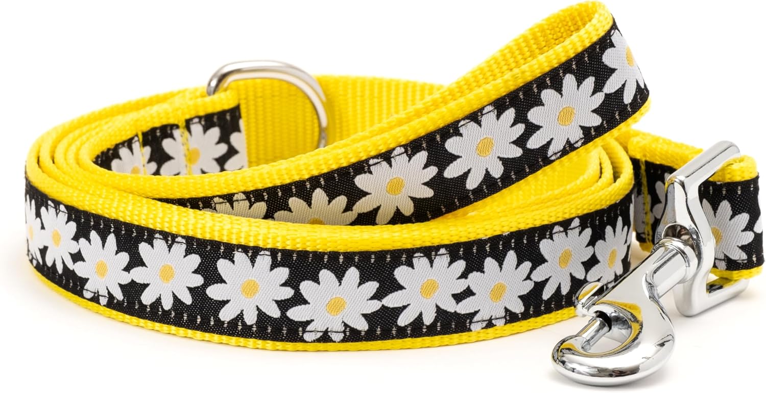 THE WORTHY DOG Stylish & Fashionable Lazy Daisy Dog Leash, Nylon Webbing, 5 Ft Length, Black, Small