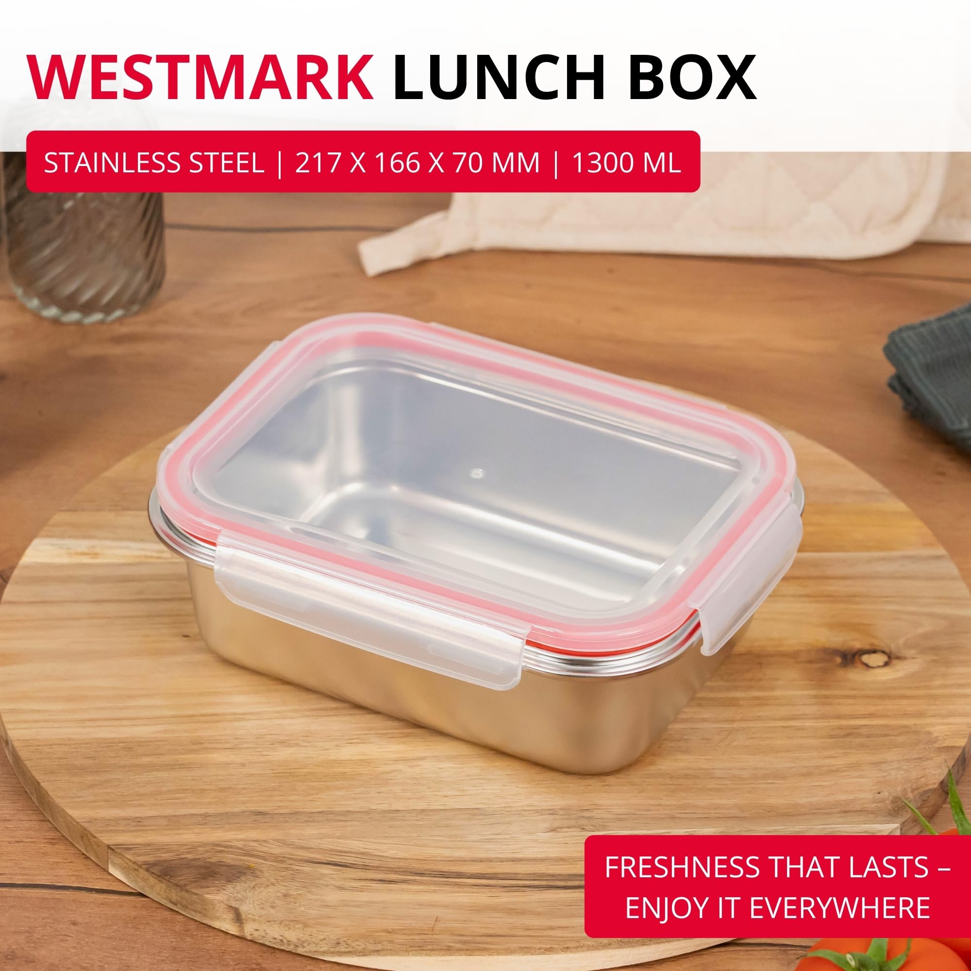 Westmark Pudełko na lunch ze stali nierdzewnej, szczelne, bez BPA. Nadaje się do mikrofalówki i piekarnika. optymalne do szkoły, pracy i przedszkola. Pojemność 600 ml, kolor srebrny.